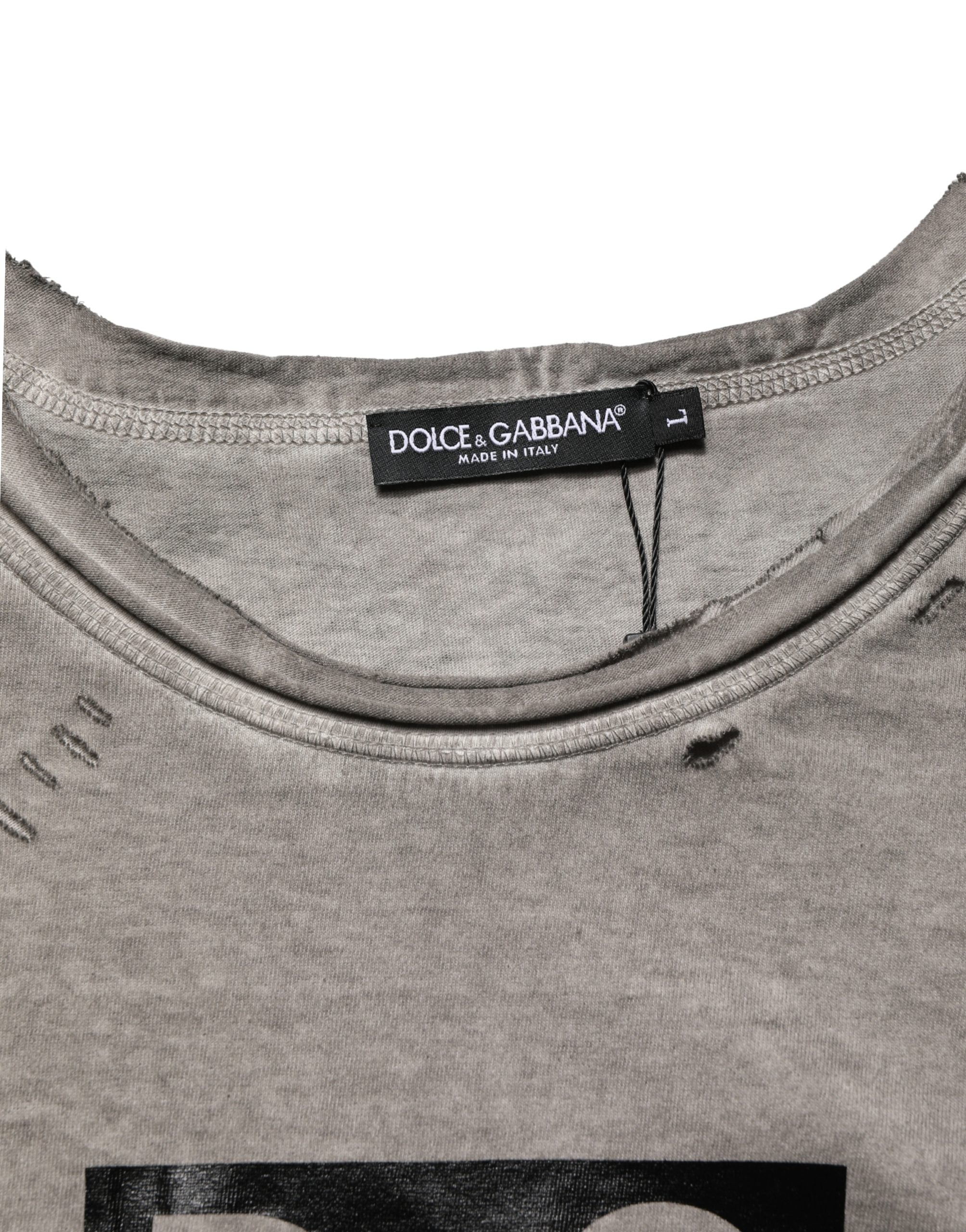 Gray DG Logo Print Cotton Round Neck T-shirt - ventzia