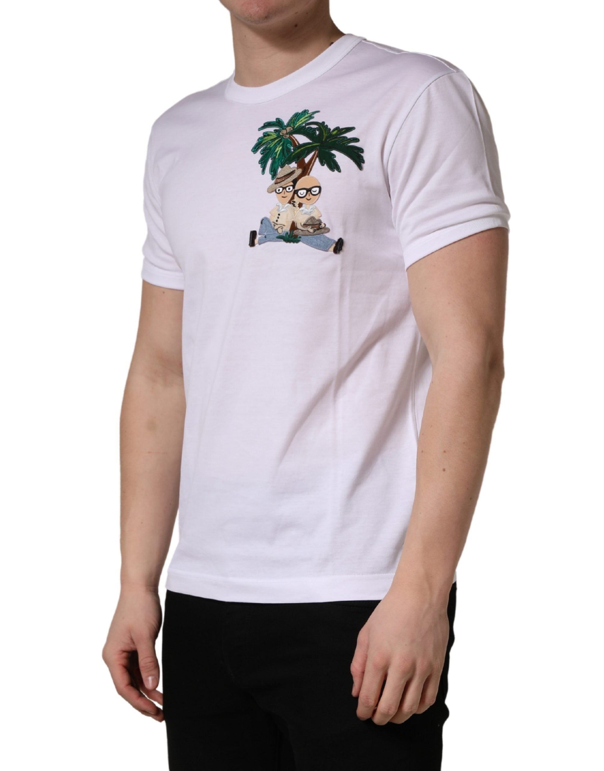 White Palm Embroidered Men Crew Neck T-shirt - ventzia