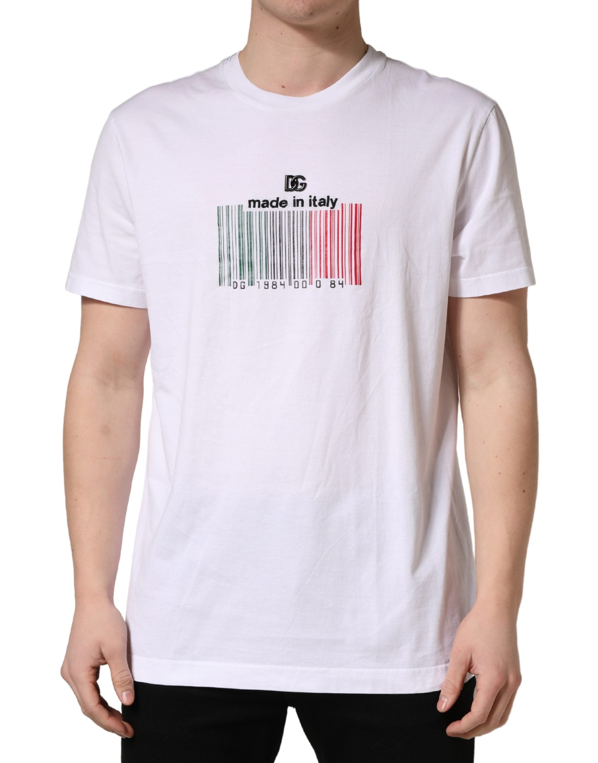 White Barcode Cotton Crew Neck Men T-shirt - ventzia
