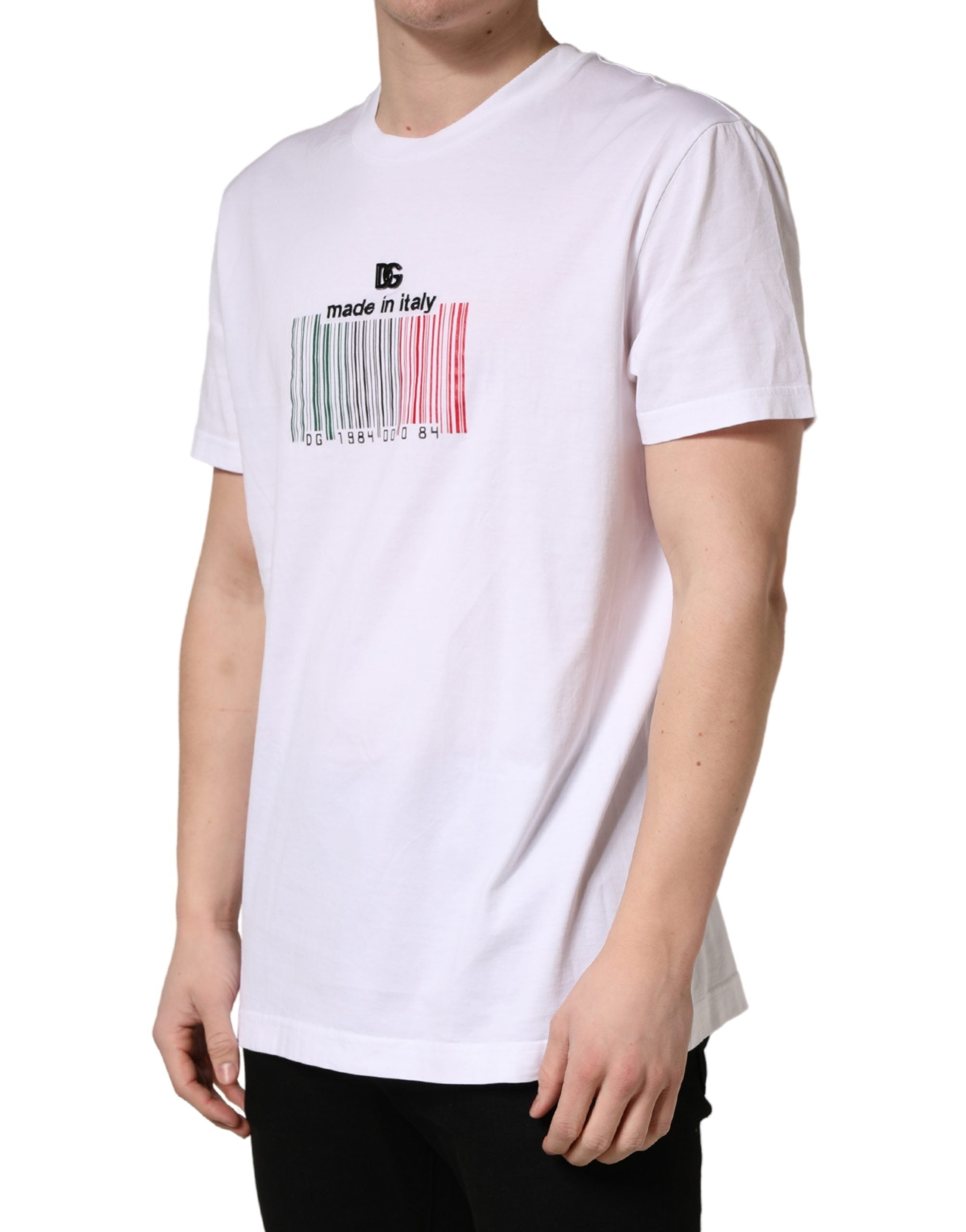 White Barcode Cotton Crew Neck Men T-shirt - ventzia