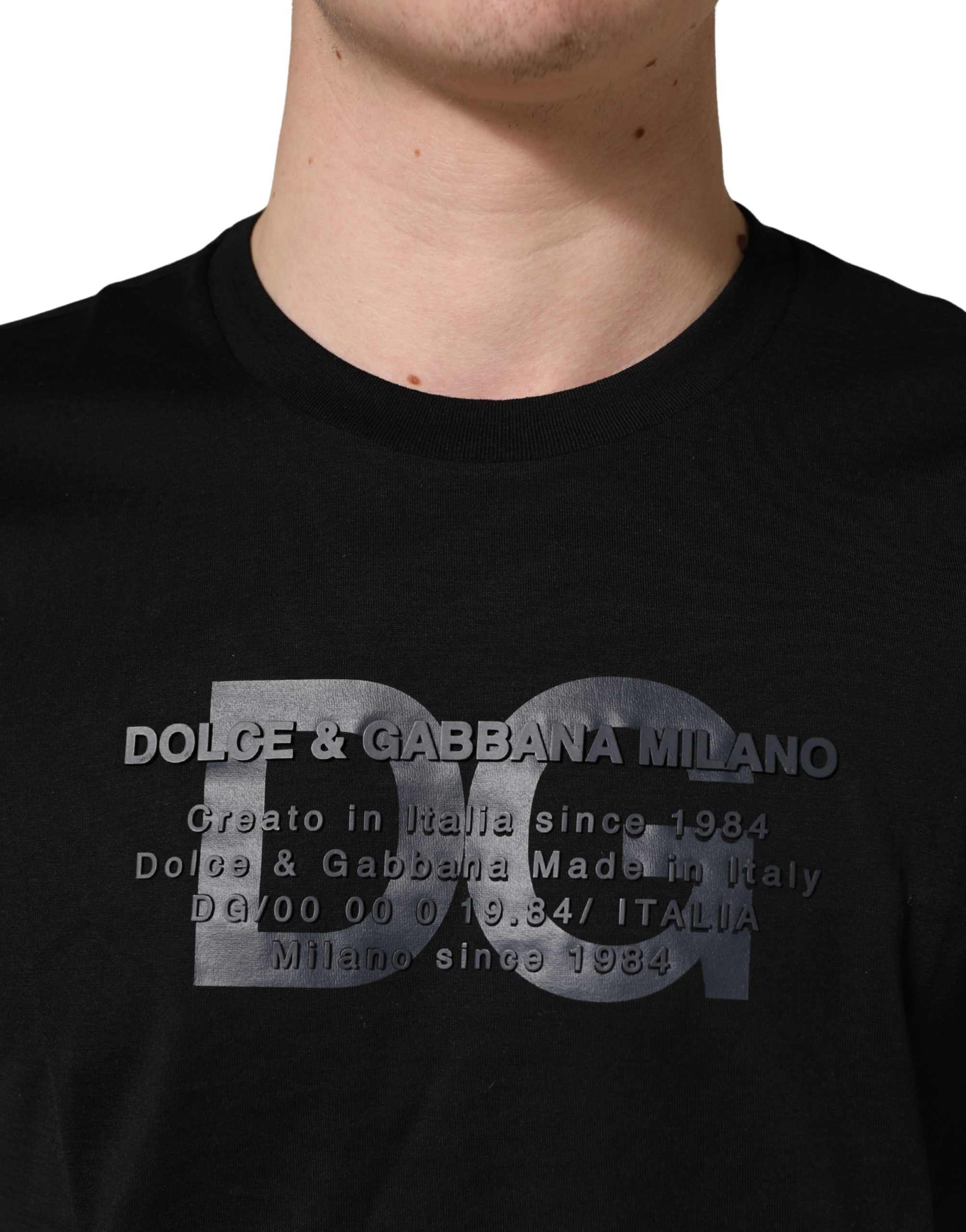 Black Logo DG Print Cotton Crew Neck T-shirt - ventzia