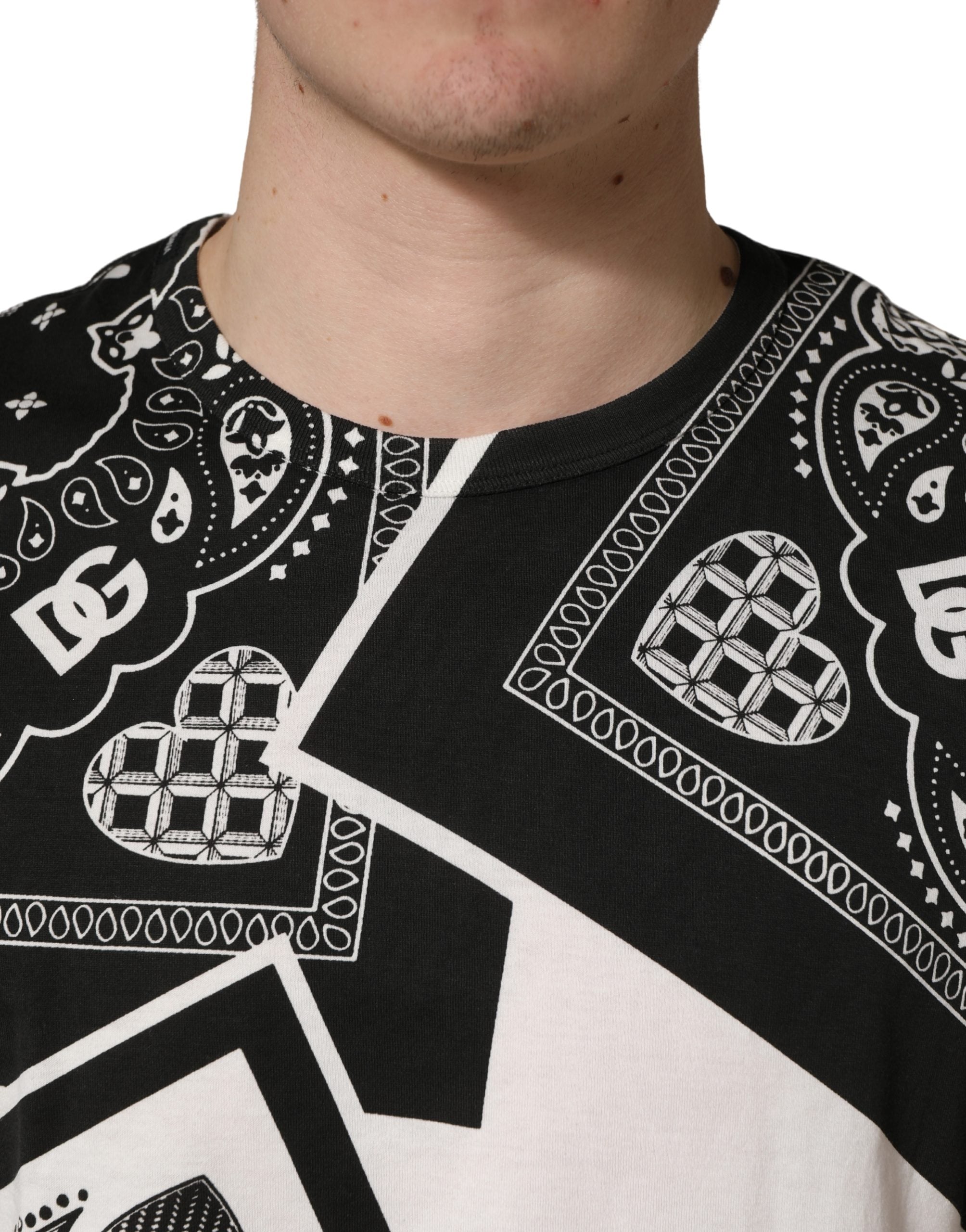 Black White Bandana Cotton Crew Neck T-shirt - ventzia