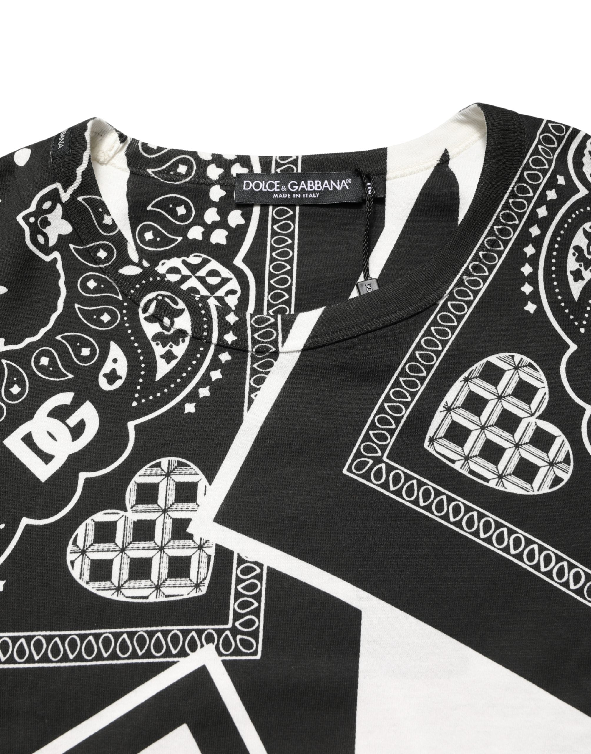 Black White Bandana Cotton Crew Neck T-shirt - ventzia