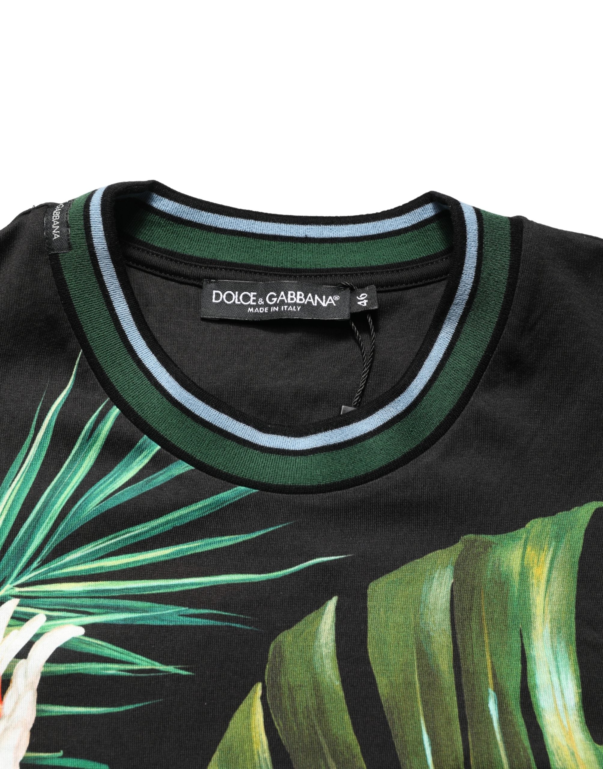 Black Bird Print Cotton Men Crew Neck T-shirt - ventzia