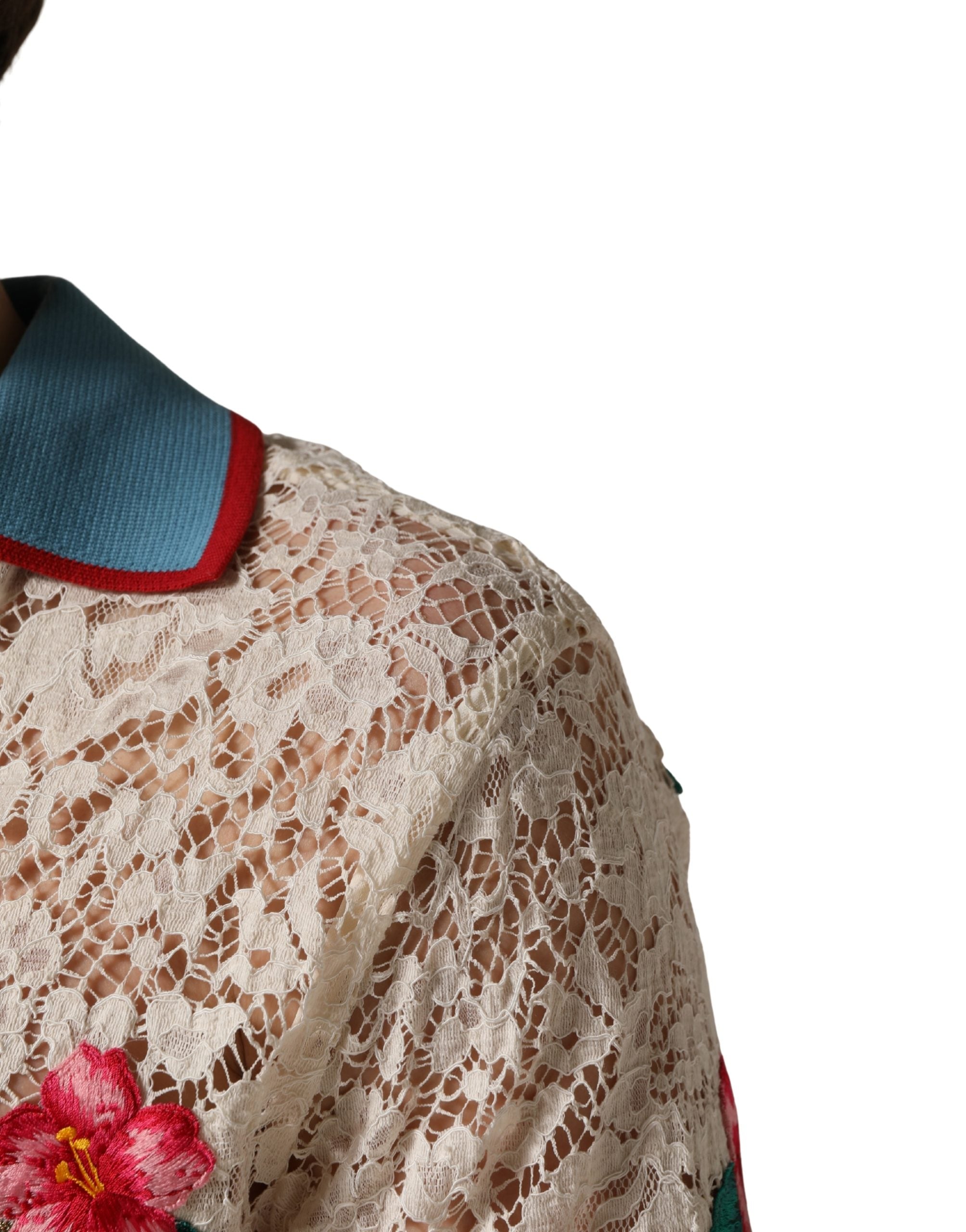 Beige Floral Tennis Club Lace Polo T-shirt - ventzia