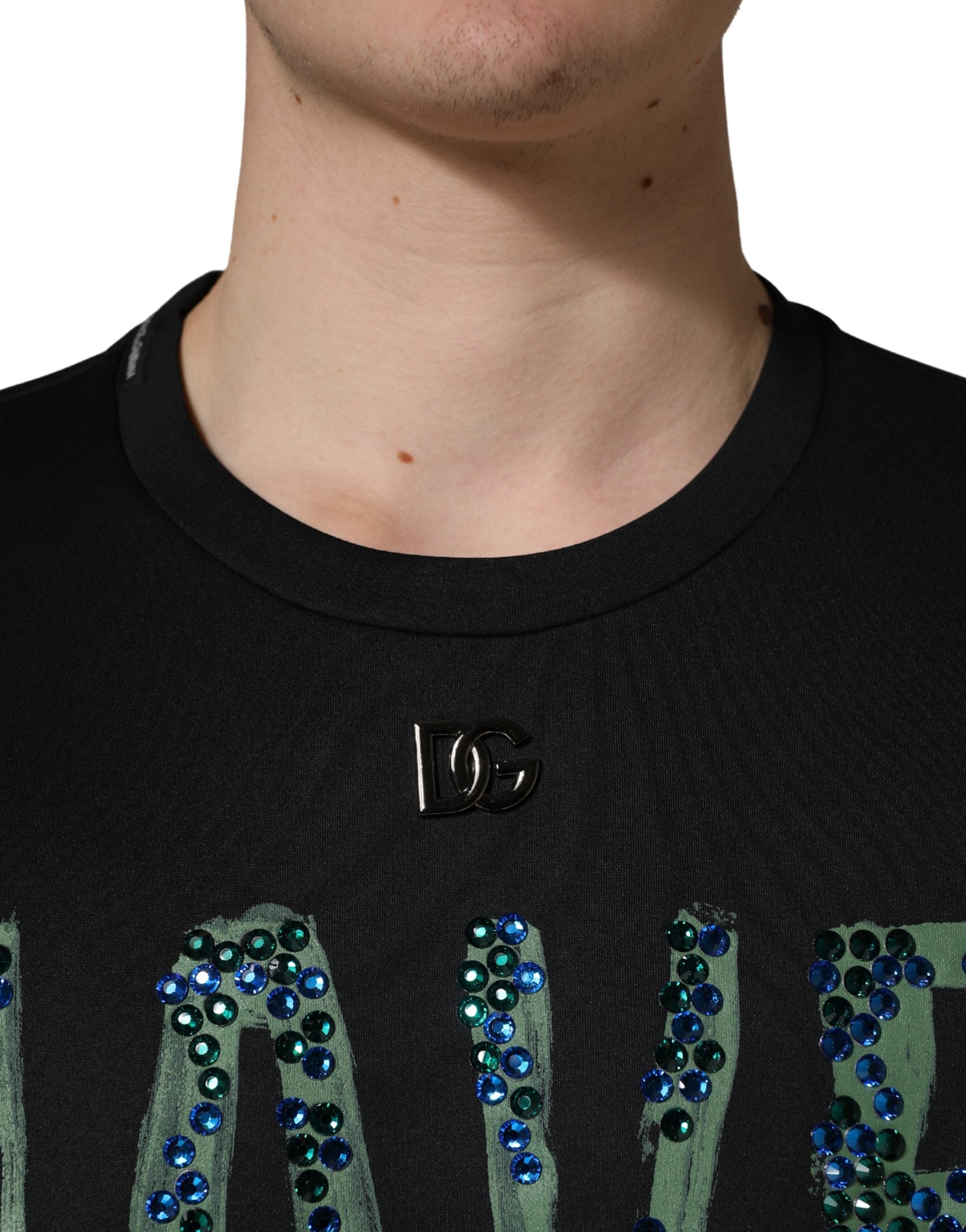 Black Have Fun Embellished Crew Neck T-shirt - ventzia