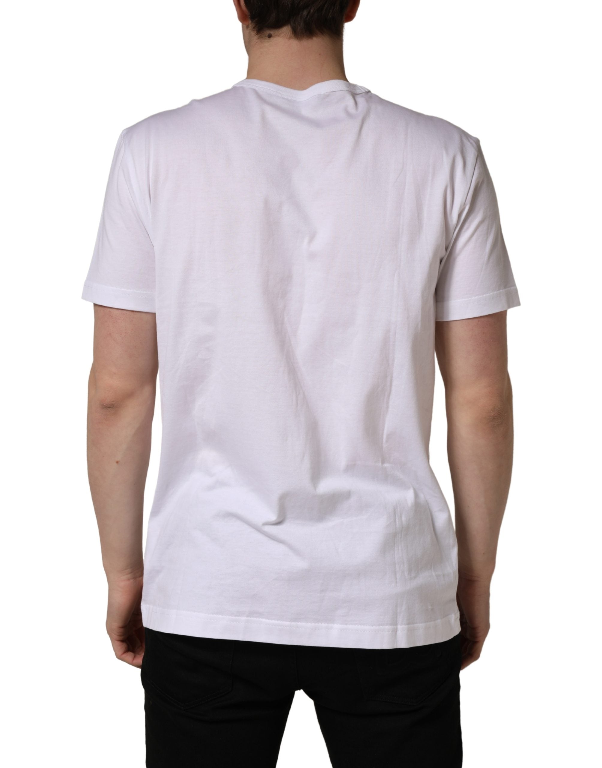 White DG Leaf Embroidery Crew Neck T-shirt - ventzia