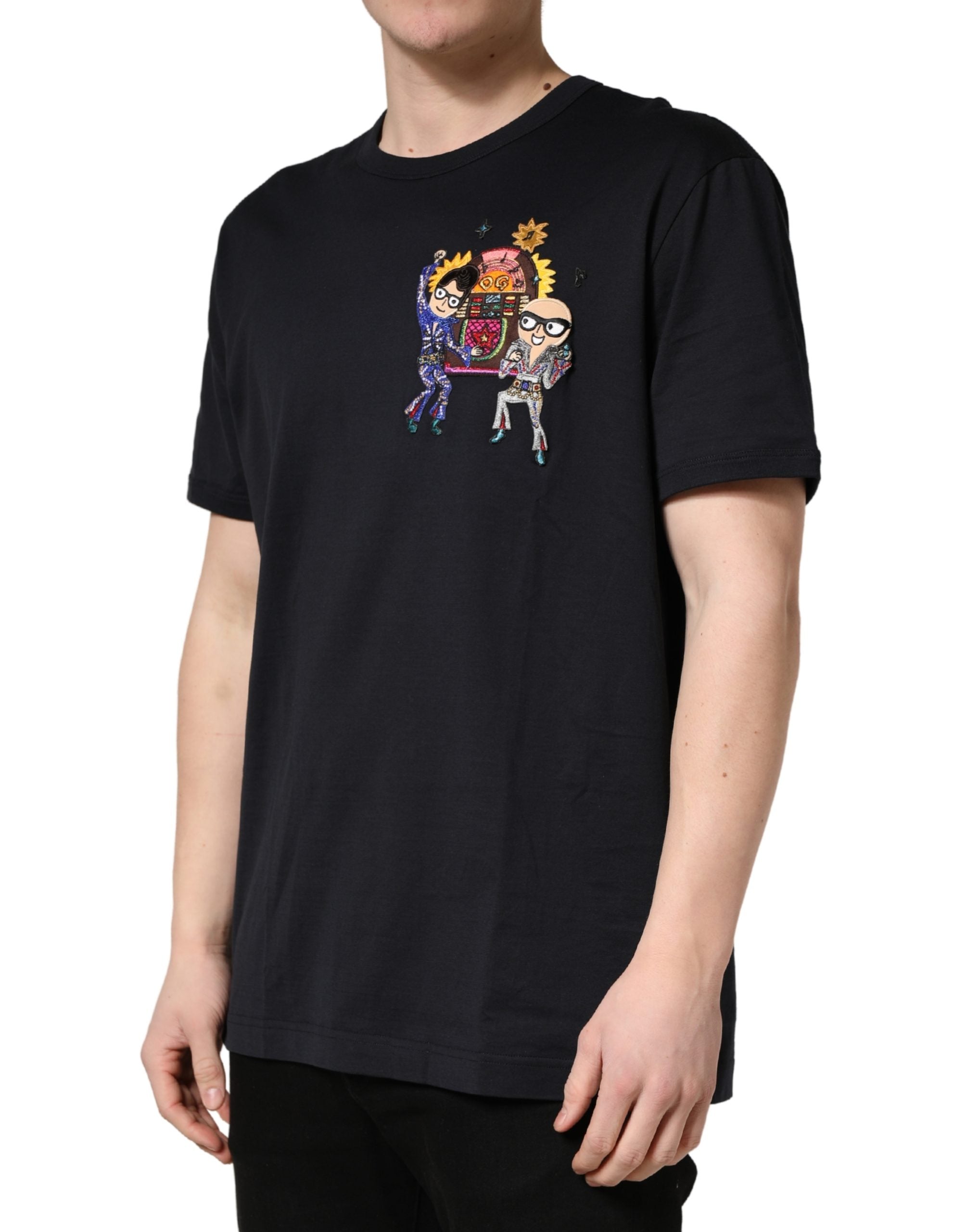 Black #DGFAMILY Patch Men Crew Neck T-shirt - ventzia