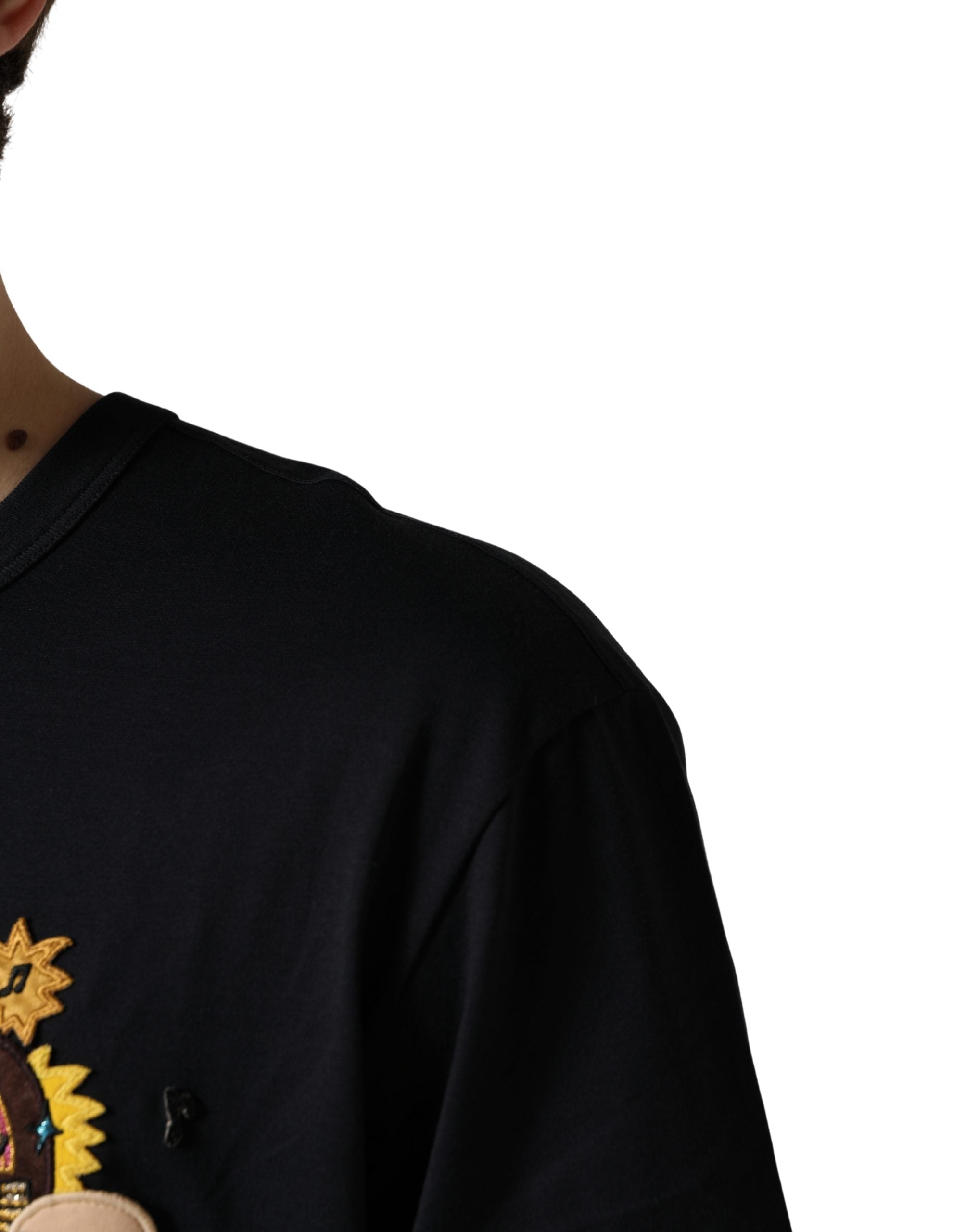 Black #DGFAMILY Patch Men Crew Neck T-shirt - ventzia