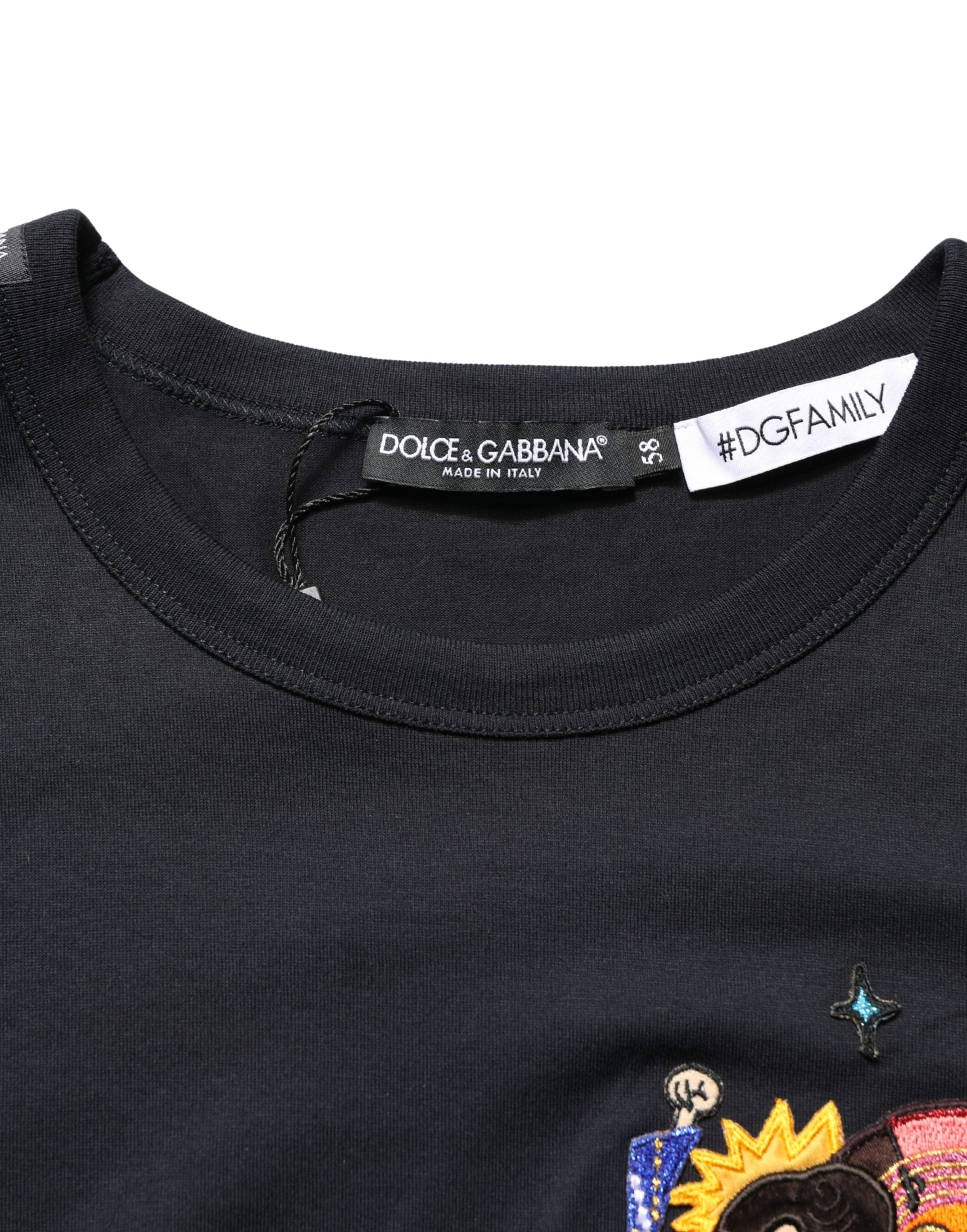 Black #DGFAMILY Patch Men Crew Neck T-shirt - ventzia