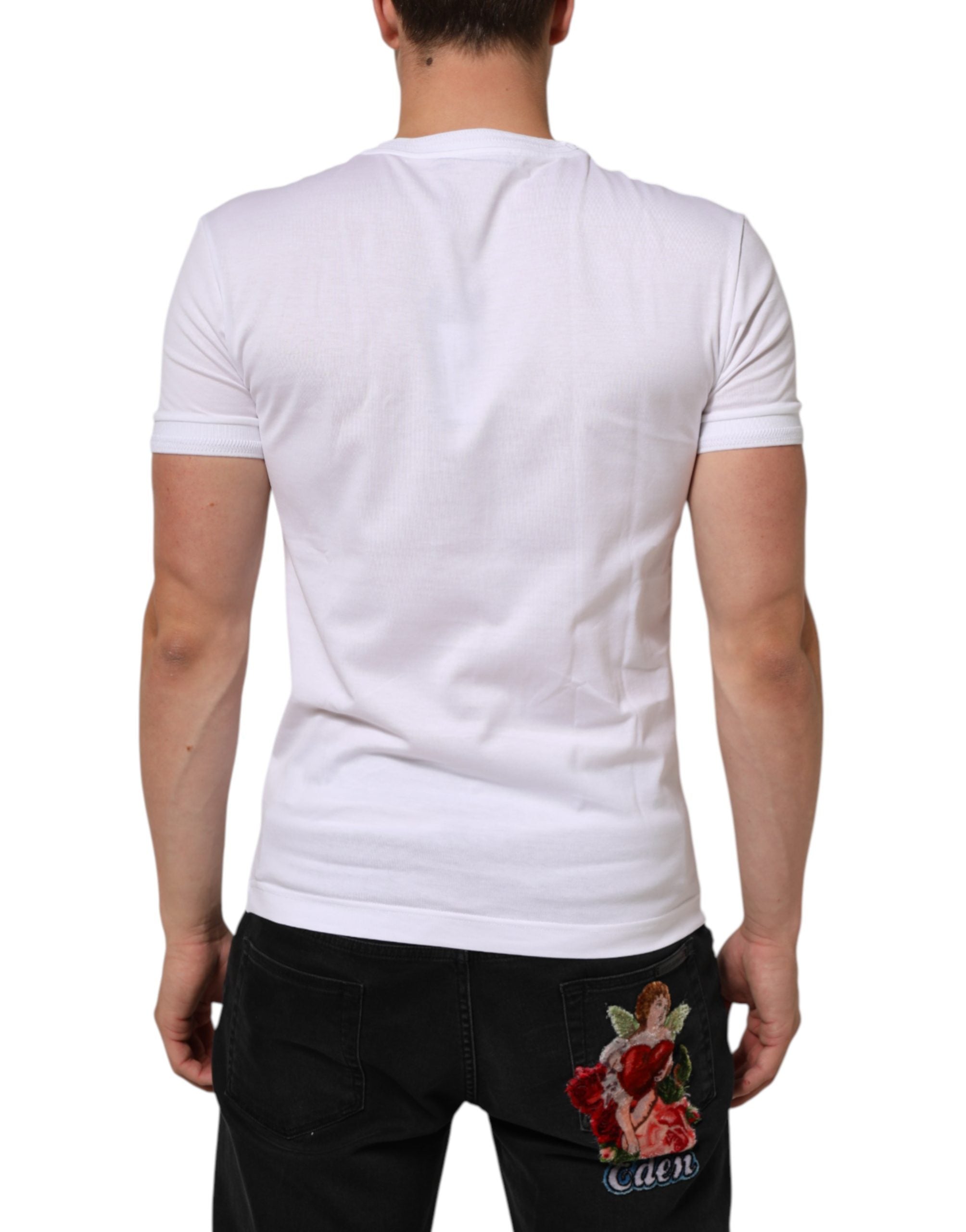 White Logo Patch Cotton Crew Neck T-shirt - ventzia