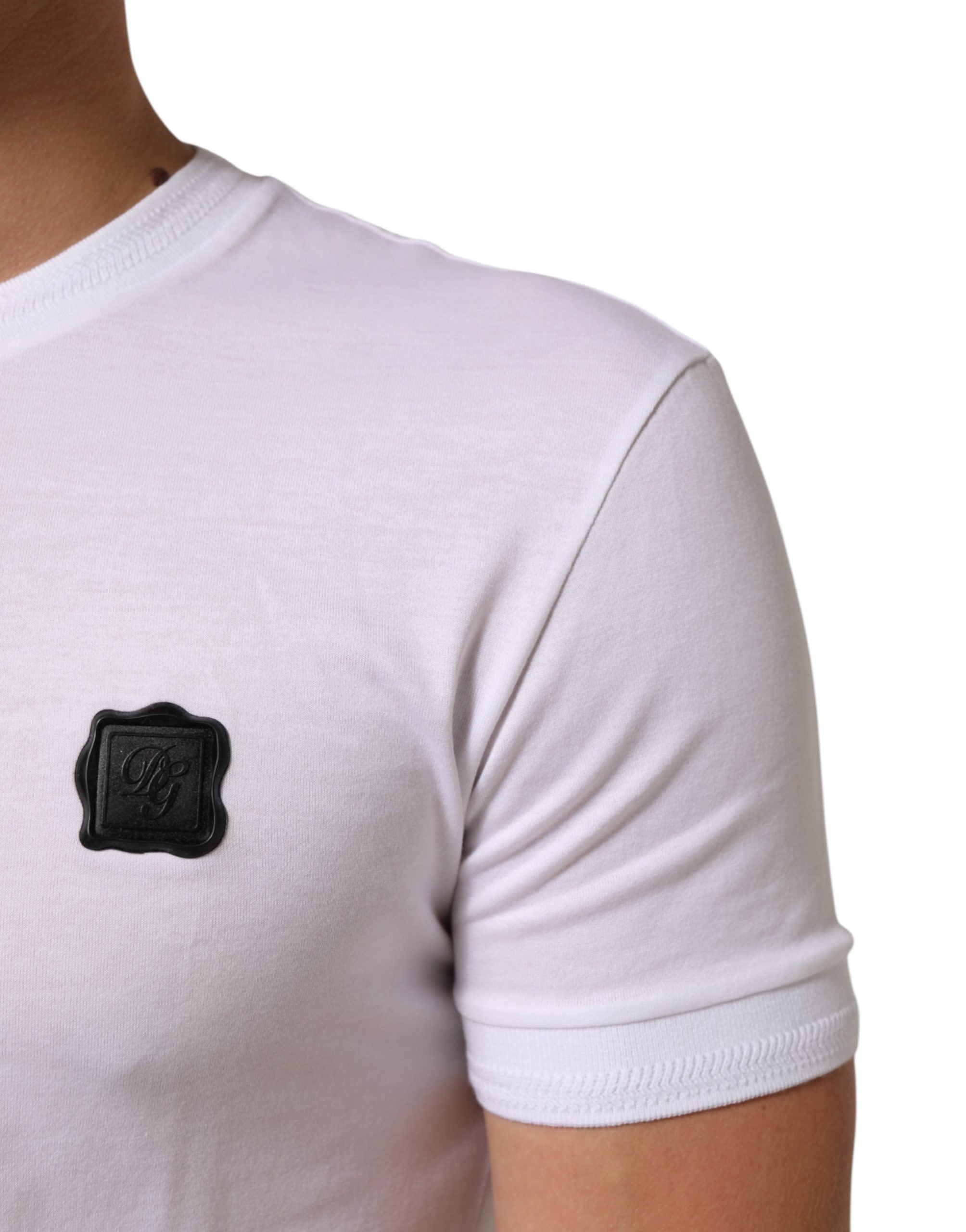 White Logo Patch Cotton Crew Neck T-shirt - ventzia