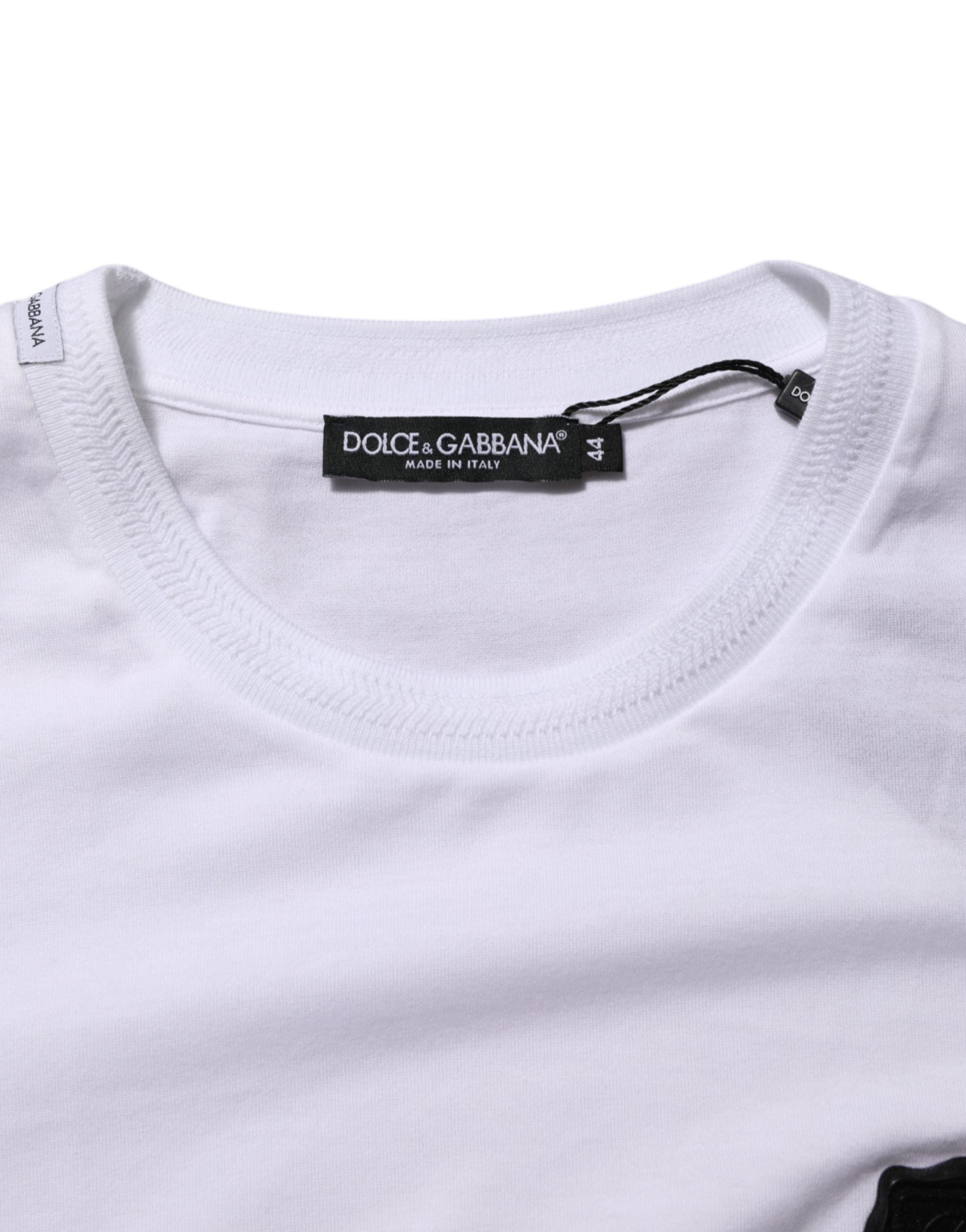 White Logo Patch Cotton Crew Neck T-shirt - ventzia