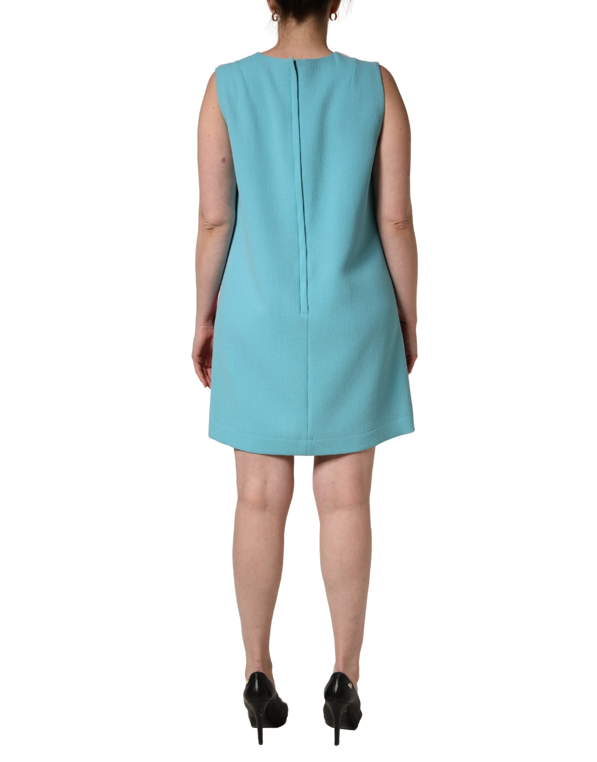 Pink Blue Wool Sleeveless Shift Mini Dress - ventzia