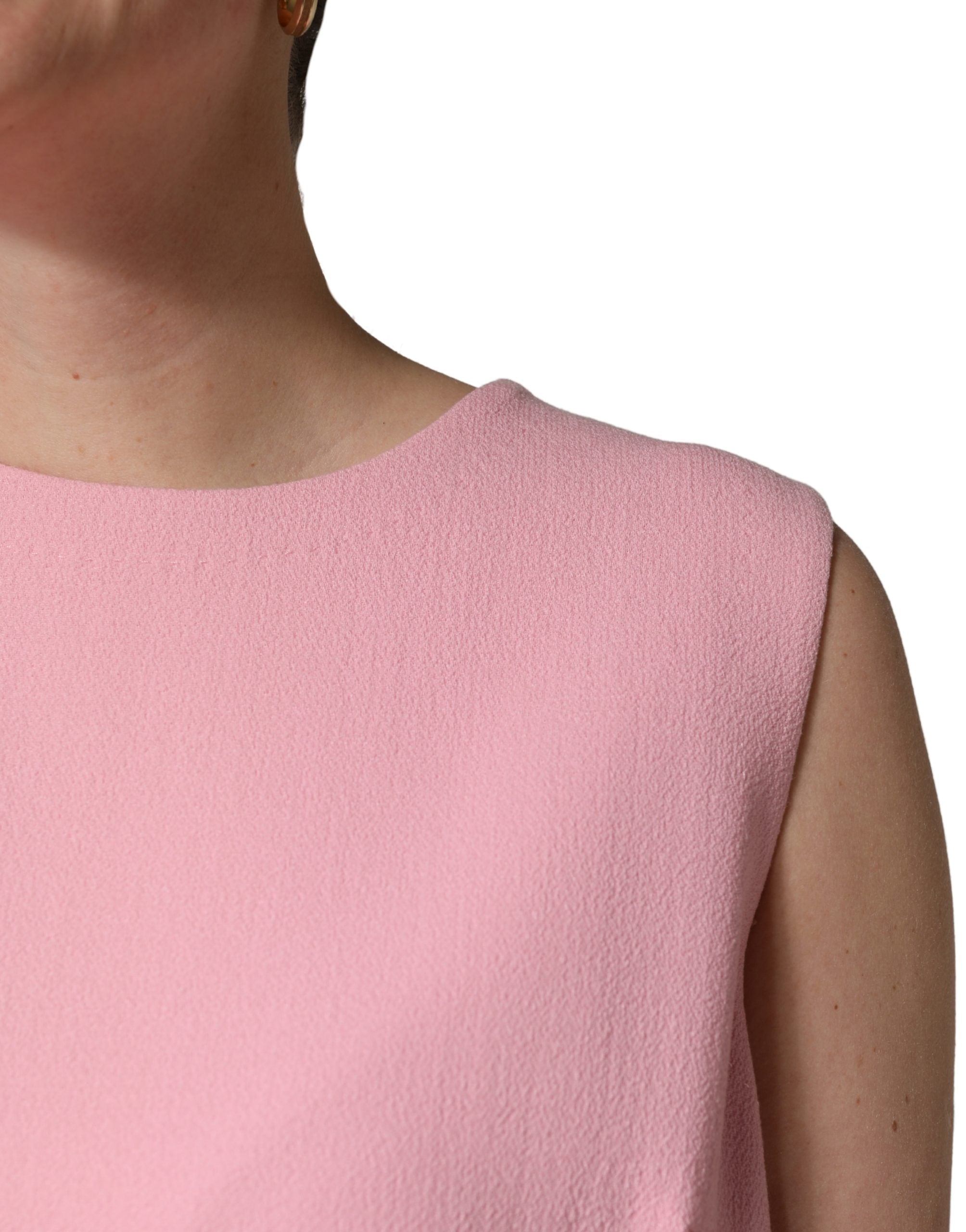 Pink Blue Wool Sleeveless Shift Mini Dress - ventzia