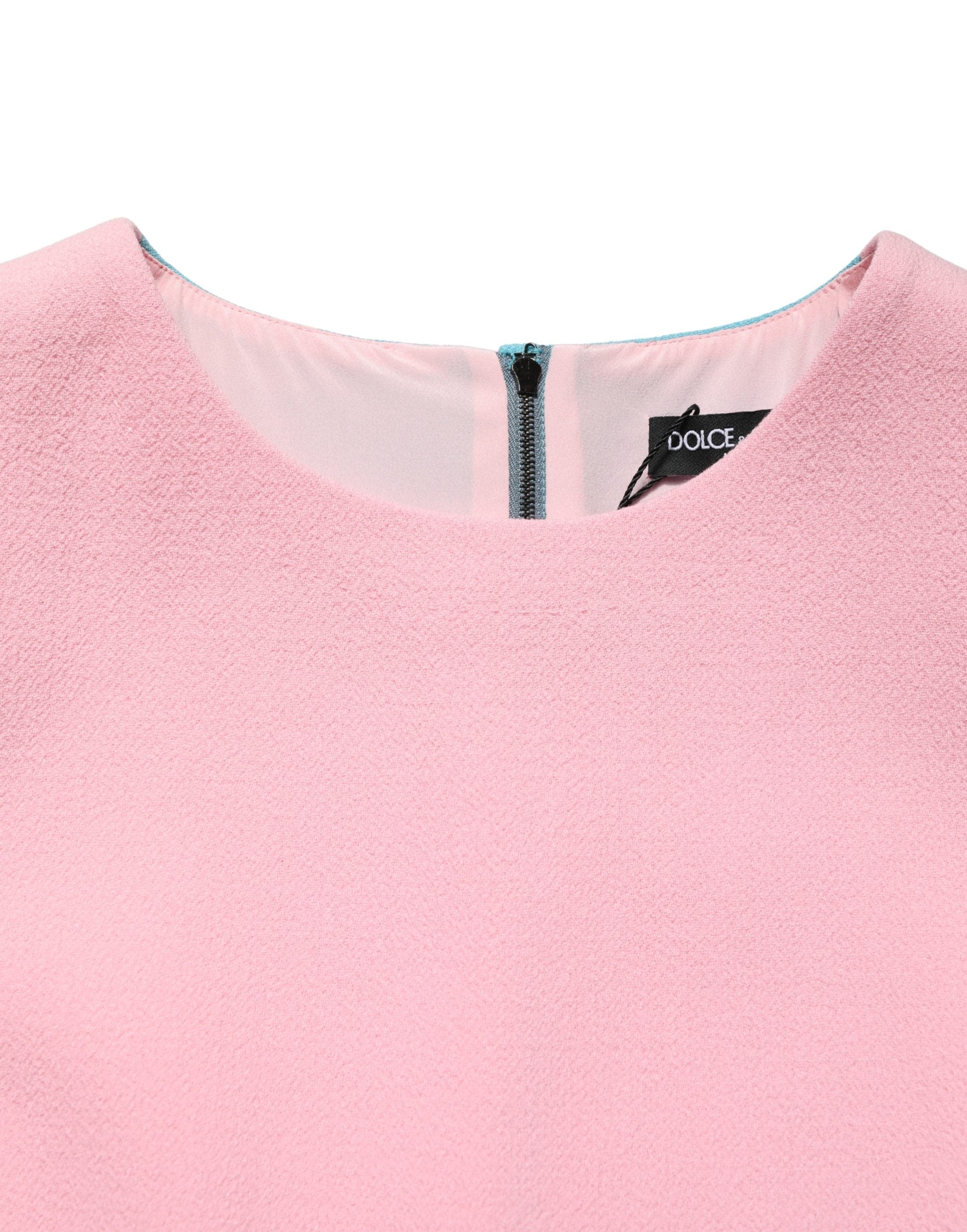Pink Blue Wool Sleeveless Shift Mini Dress - ventzia