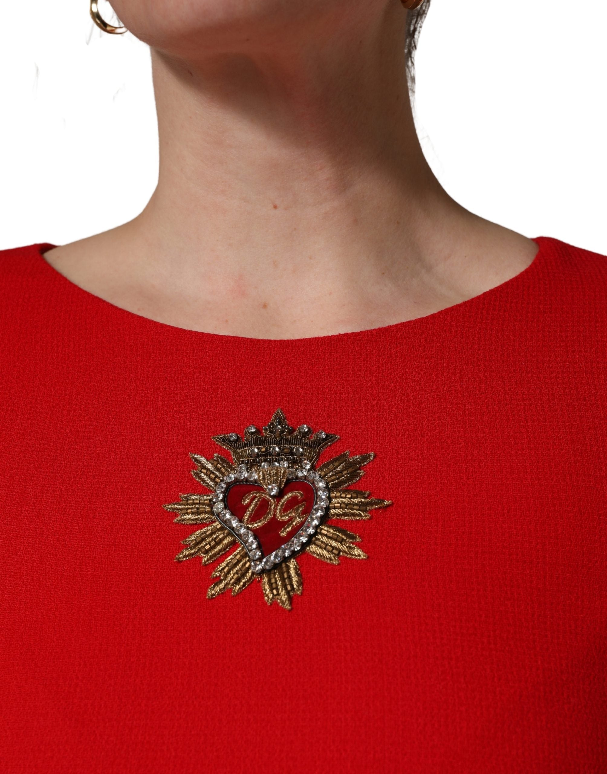 Red Heart Emmbellished Wool Mini Dress - ventzia