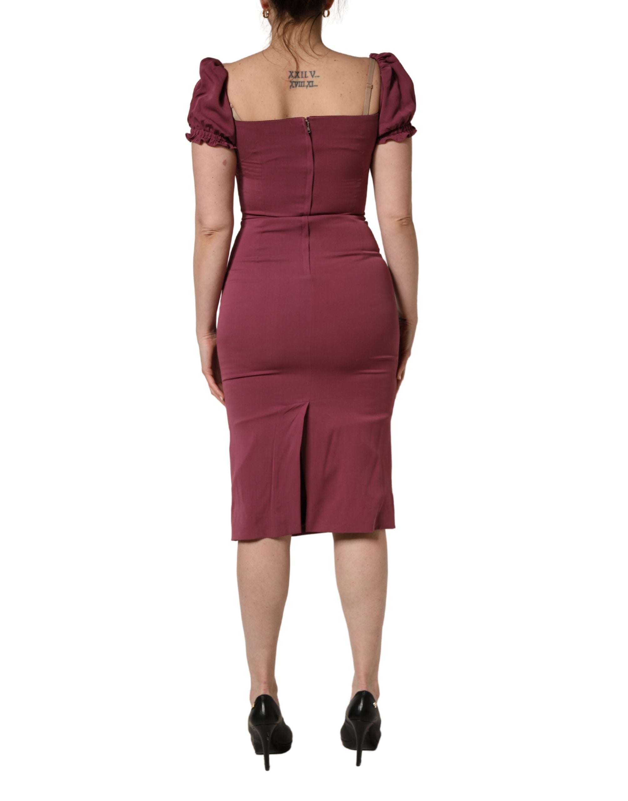 Maroon Silk Sweetheart Sheath Midi Dress - ventzia