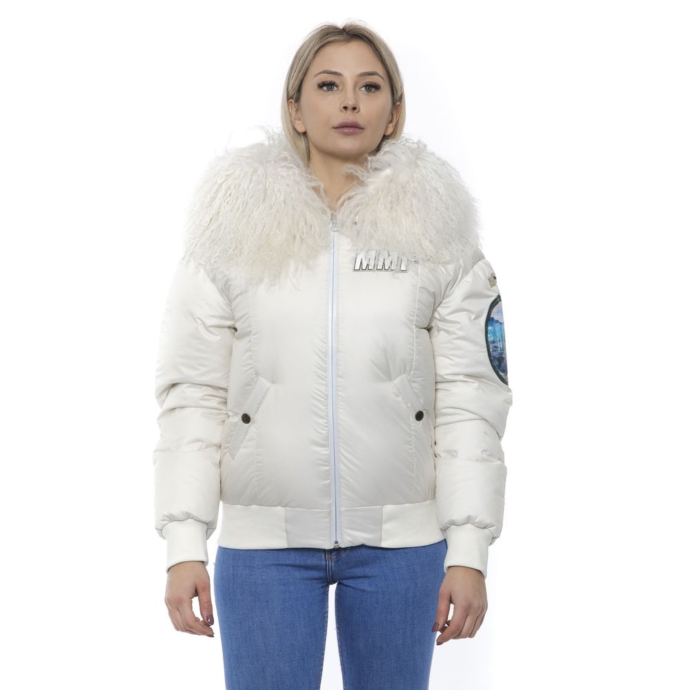 White Polyester Women Bomber Jacket - ventzia