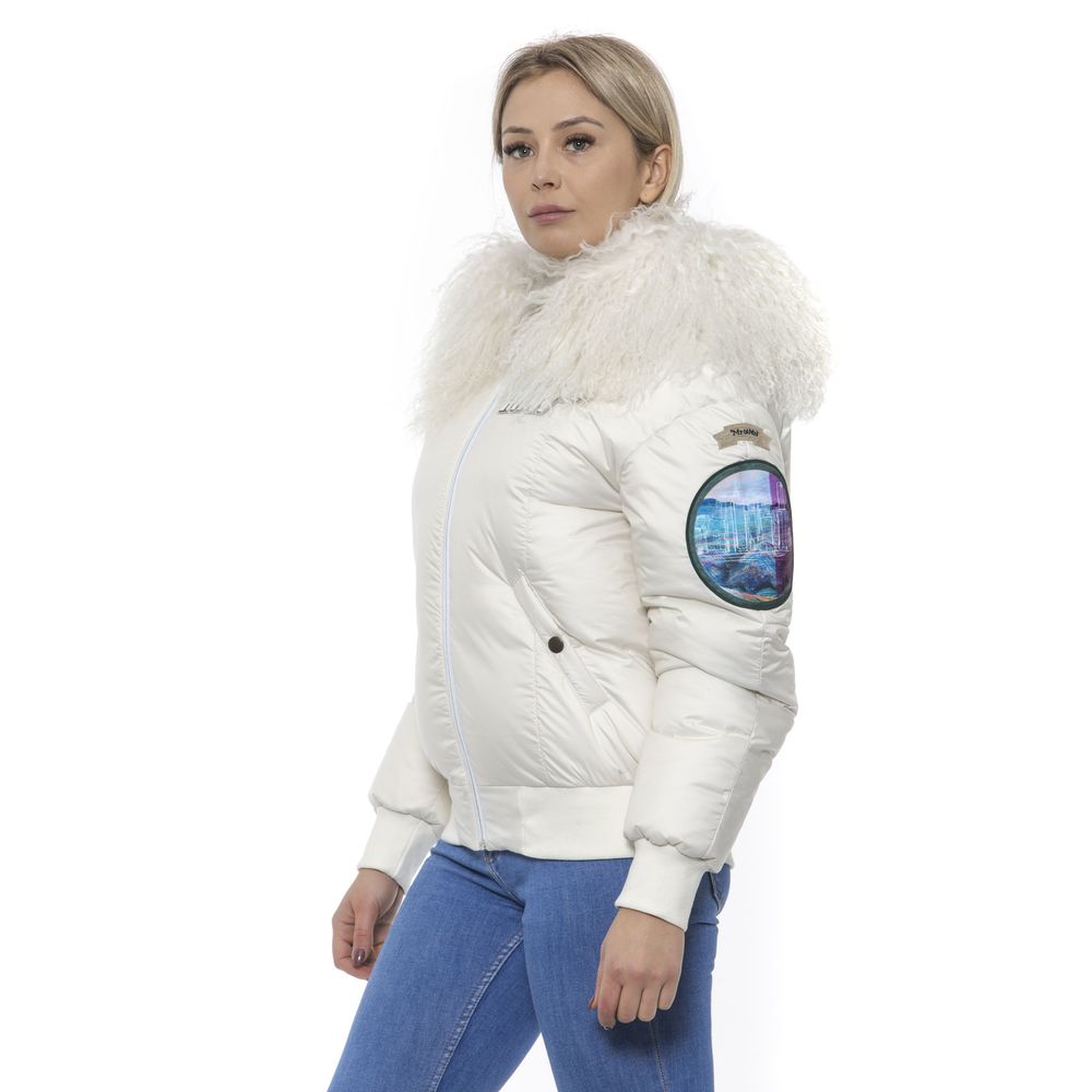 White Polyester Women Bomber Jacket - ventzia