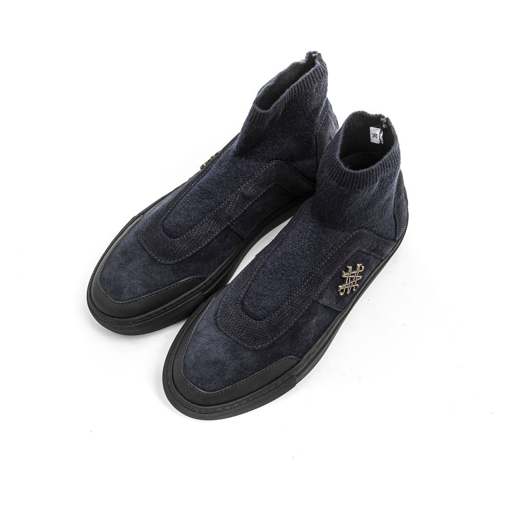 Blue Leather Womens Ankle Boot - ventzia
