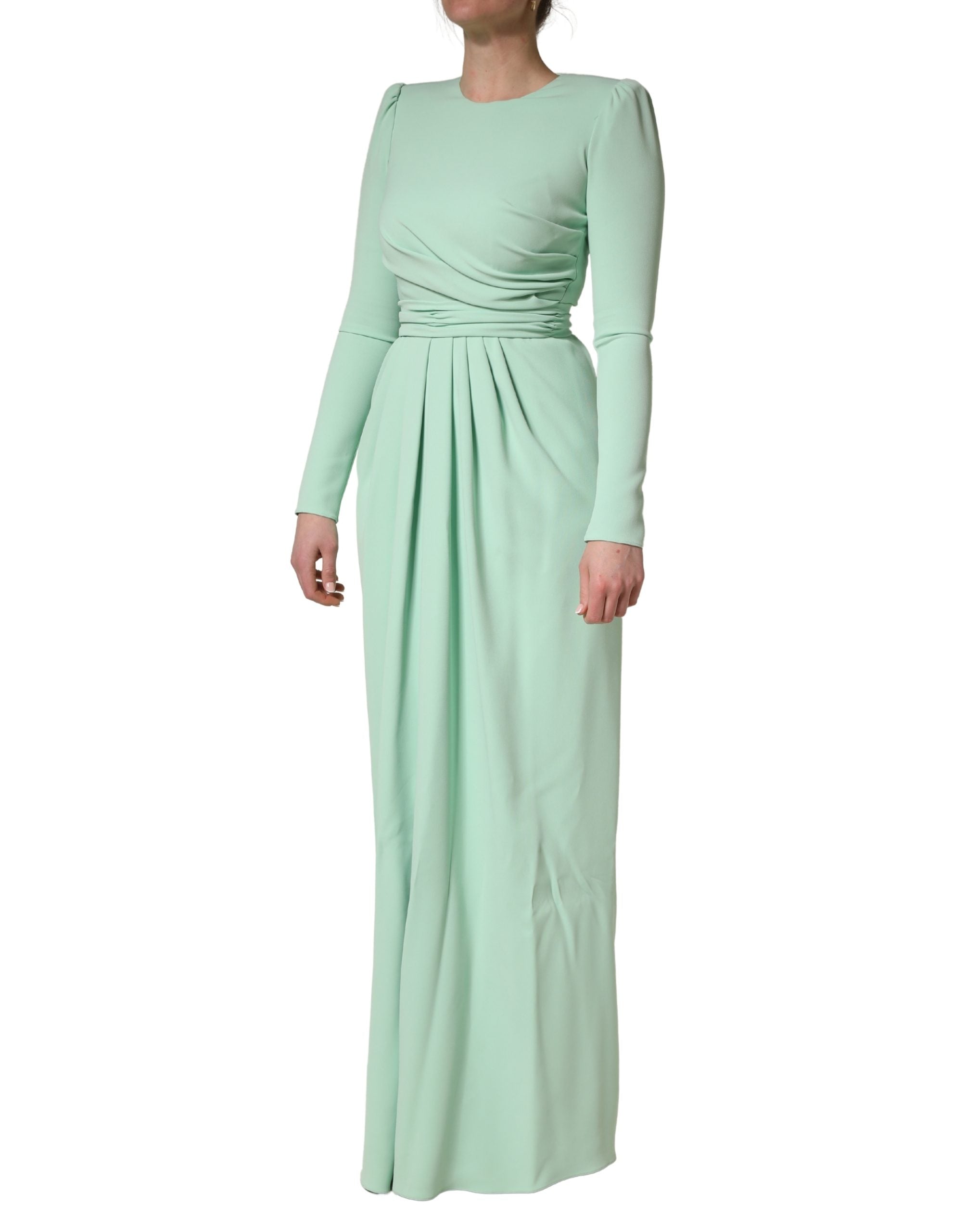 Green Viscose Long Sleeves Long Gown Dress - ventzia