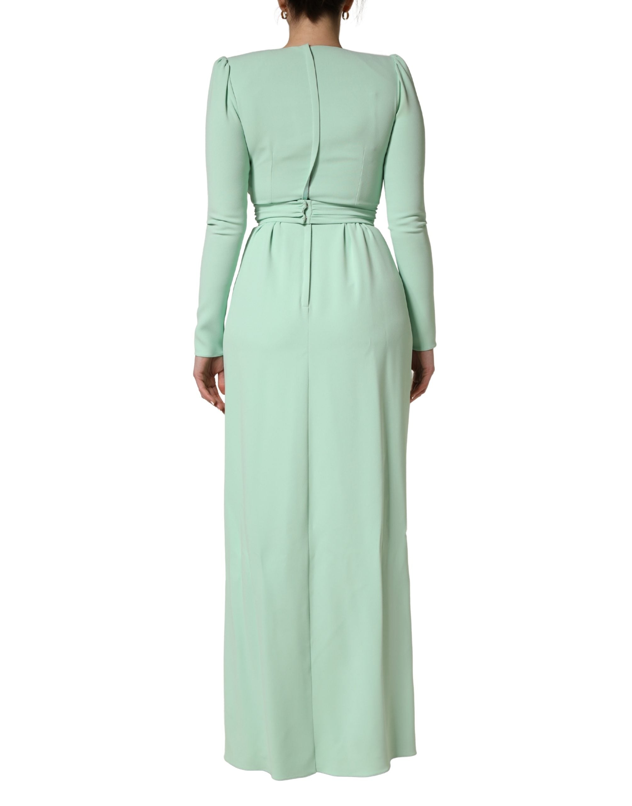 Green Viscose Long Sleeves Long Gown Dress - ventzia