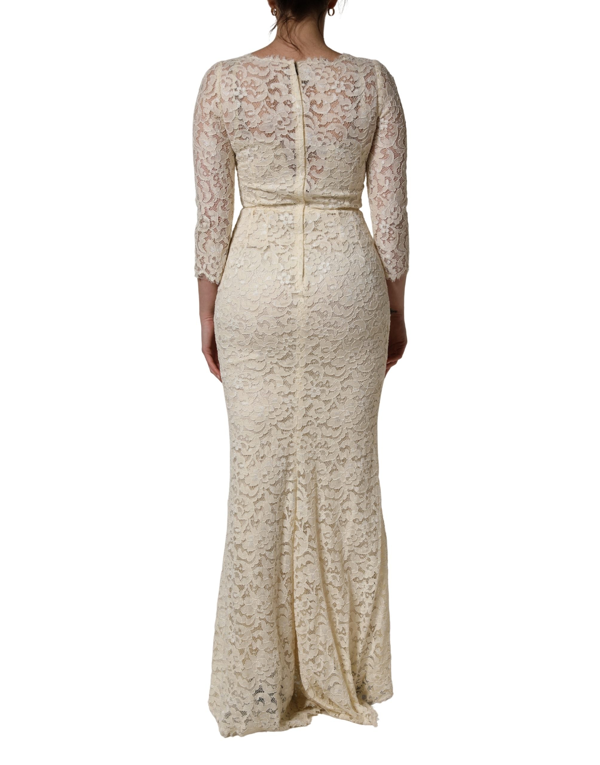 Off White Floral Lace Sheath Maxi Dress - ventzia