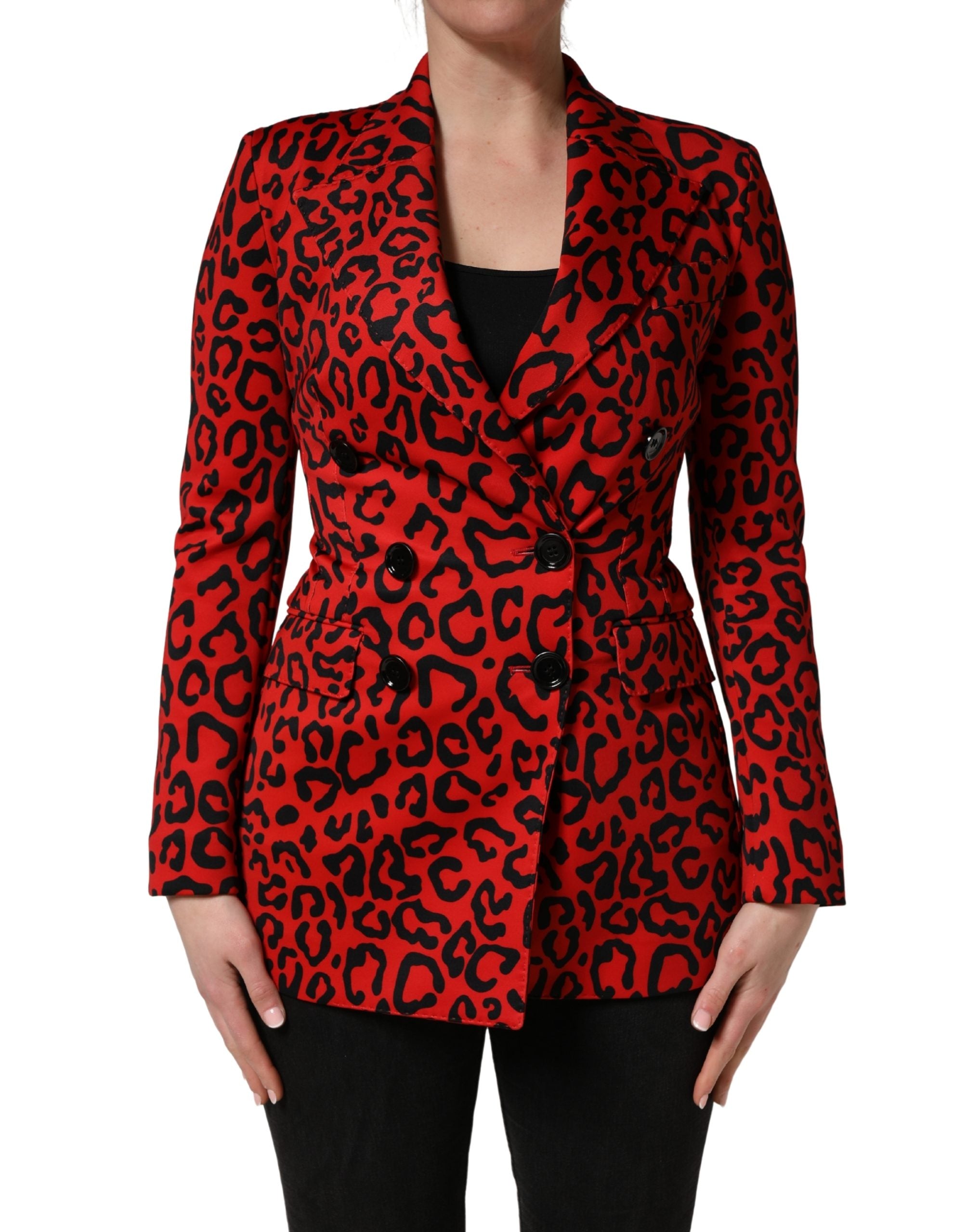 Red Leopard Double Breasted Coat Jacket - ventzia