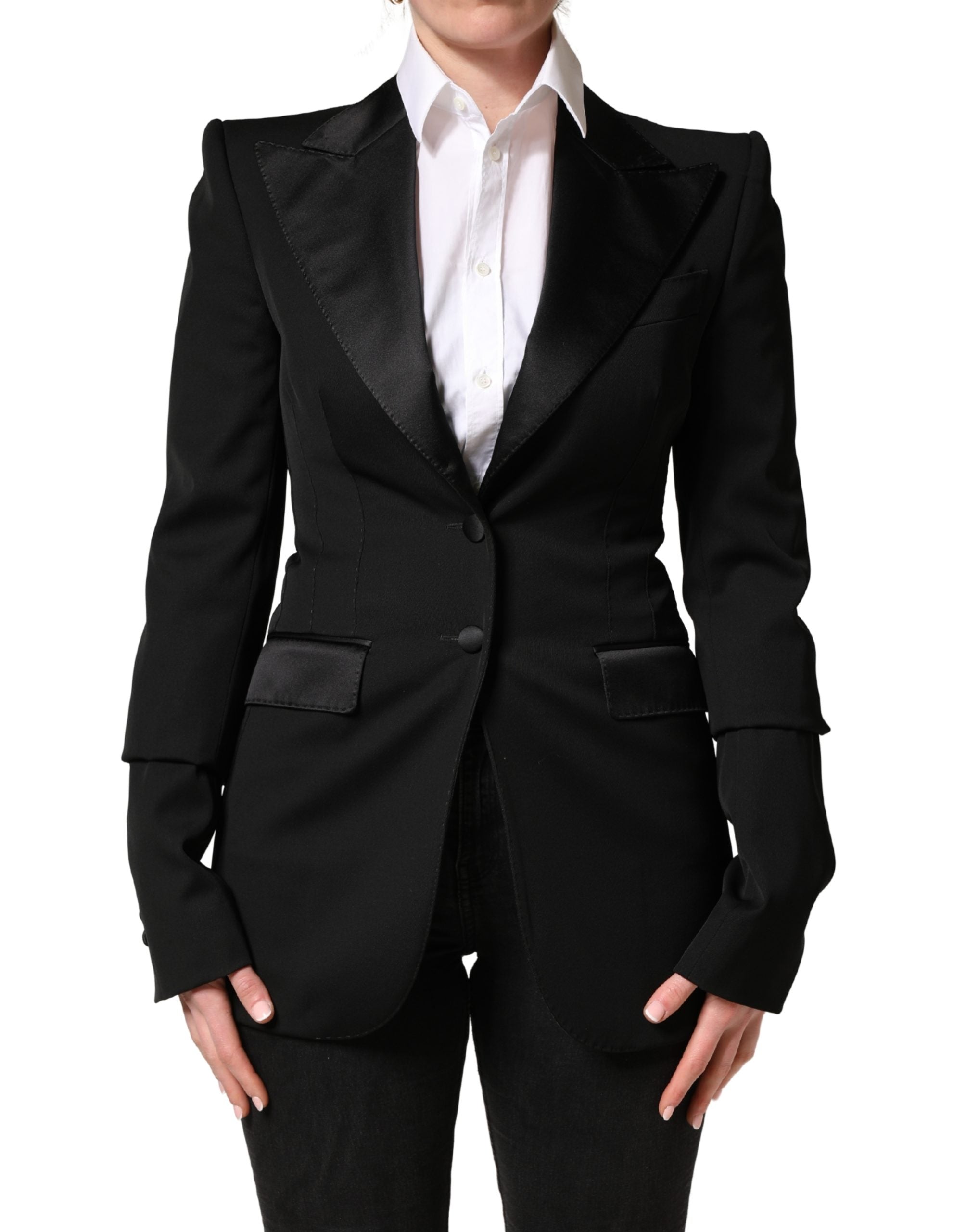 Black Wool Single Breasted Blazer Jacket - ventzia