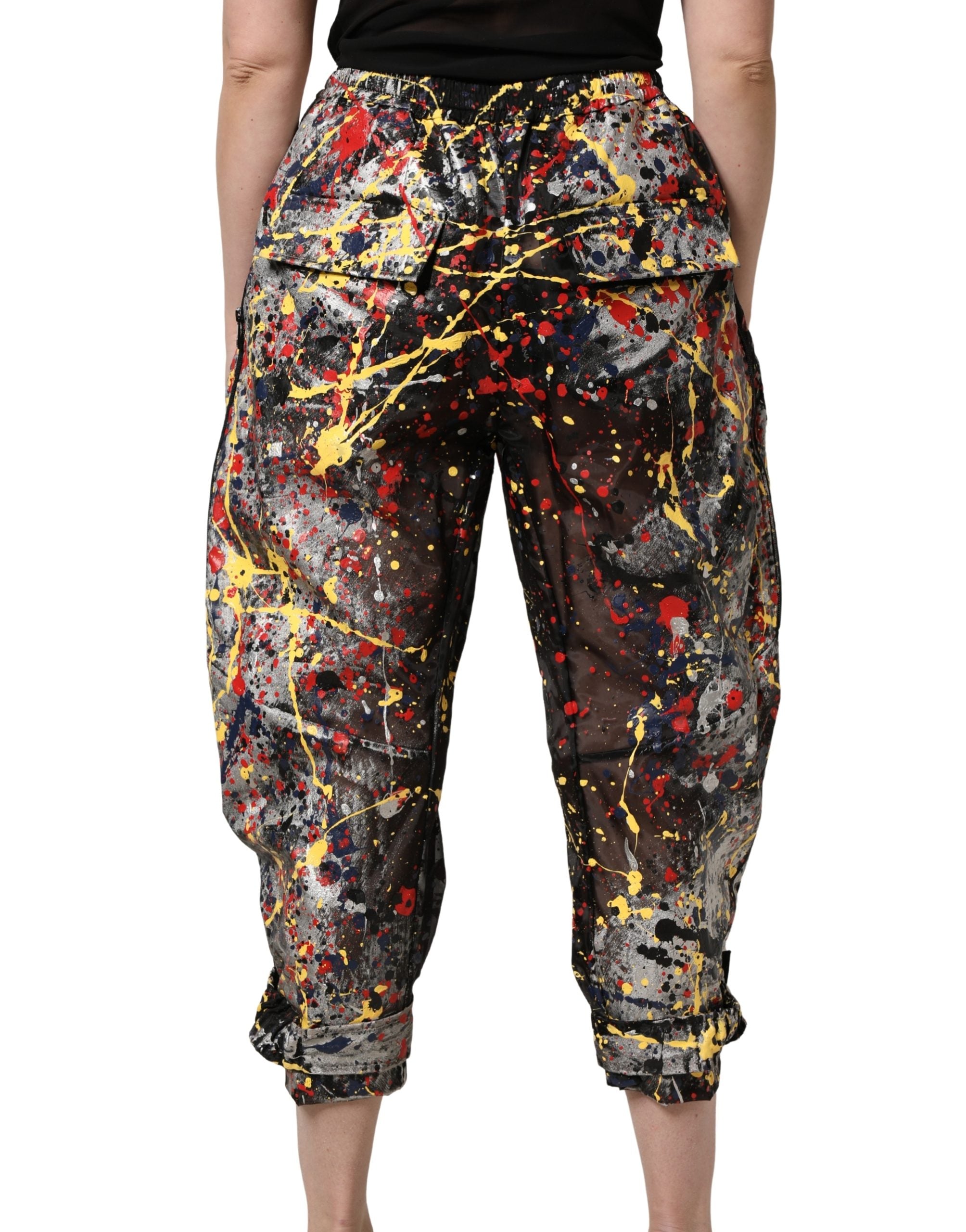 Black ColorSplash Effect Cargo Cropped Pants - ventzia