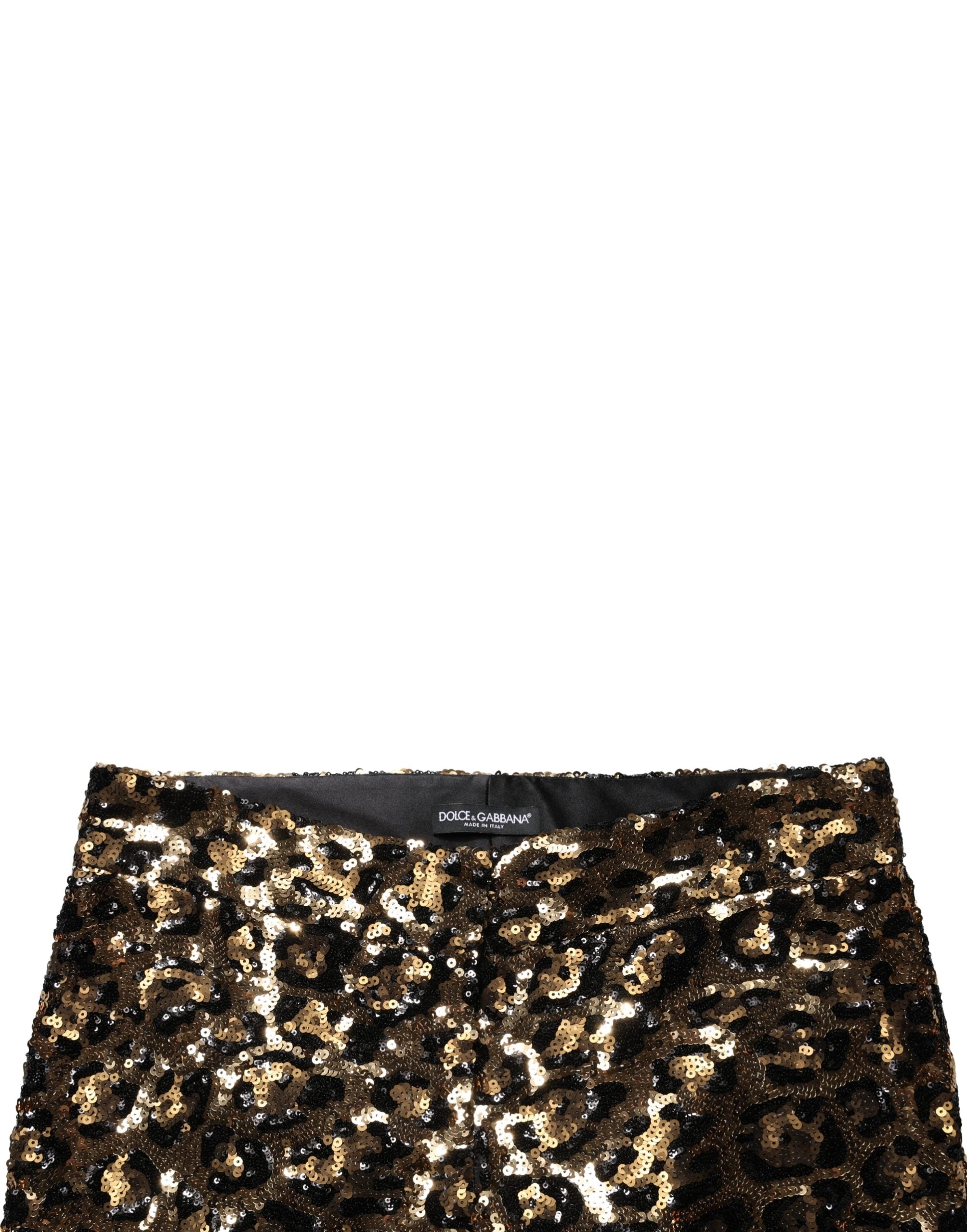 Gold Leopard Sequined Straight Trouser Pants - ventzia