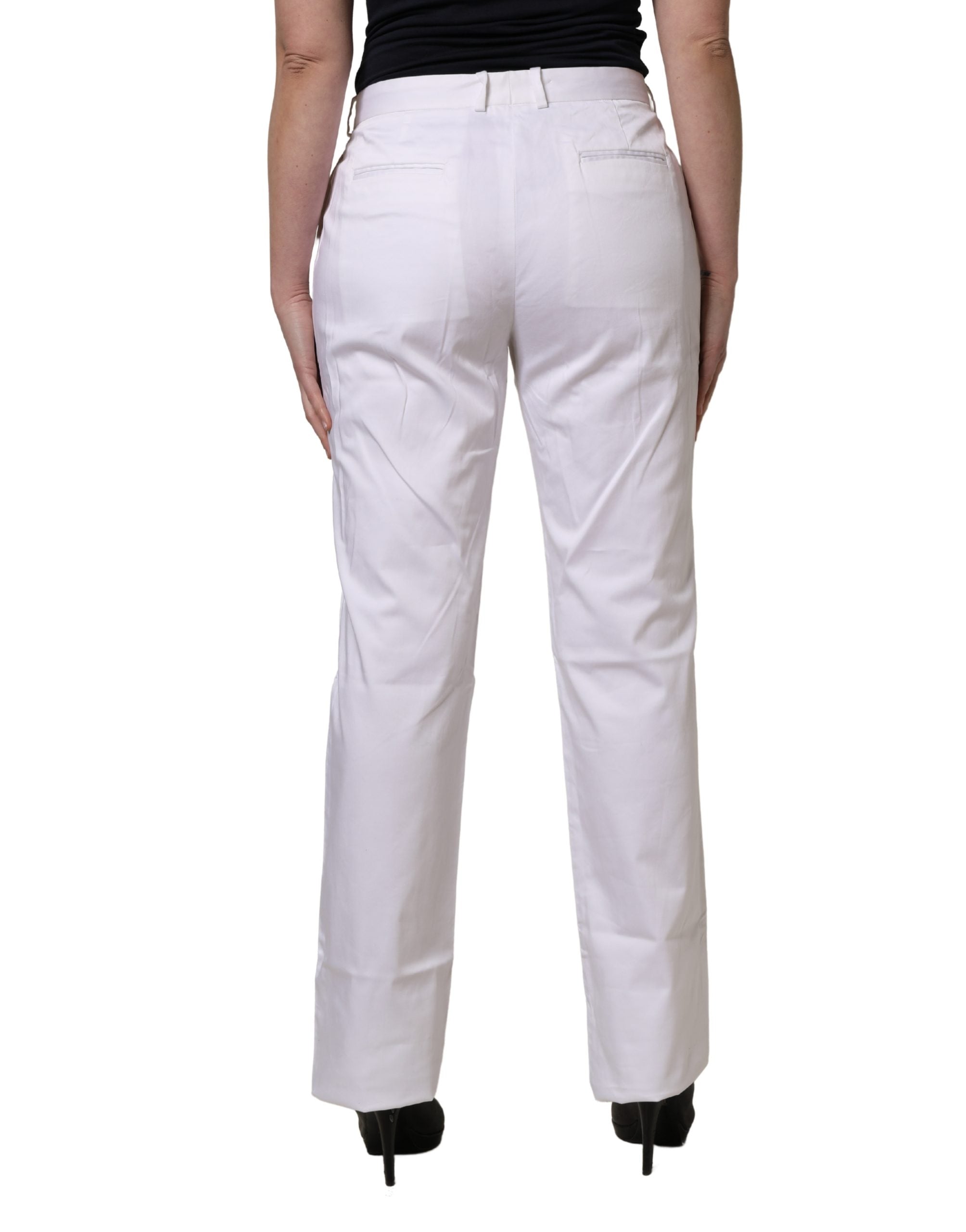 White Mid Waist Straight Chino Women Trouser Pants - ventzia