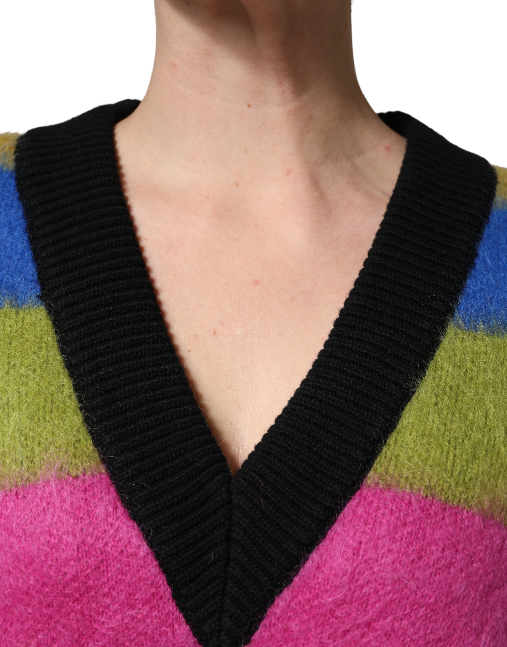 Multicolor Stripes V-neck Pullover Sweater - ventzia