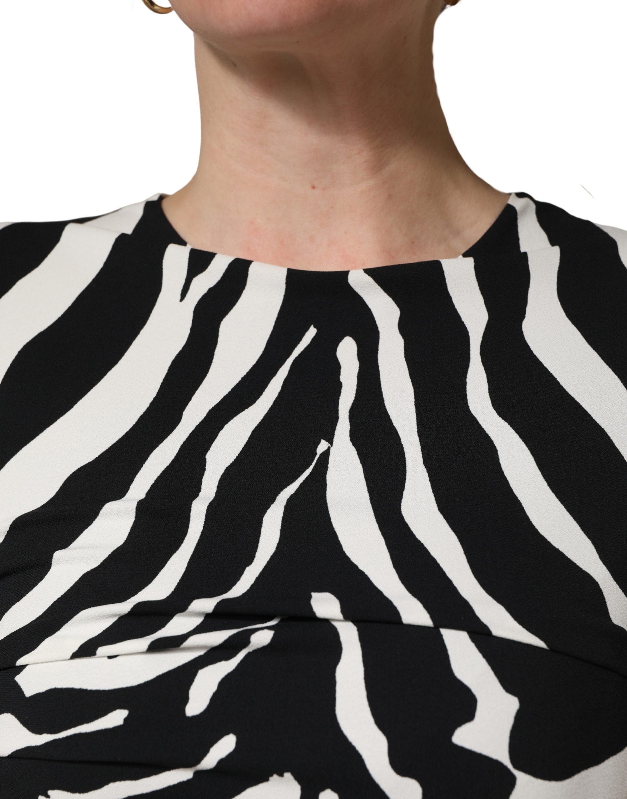Black White Zebra Cady Calf Length Dress - ventzia