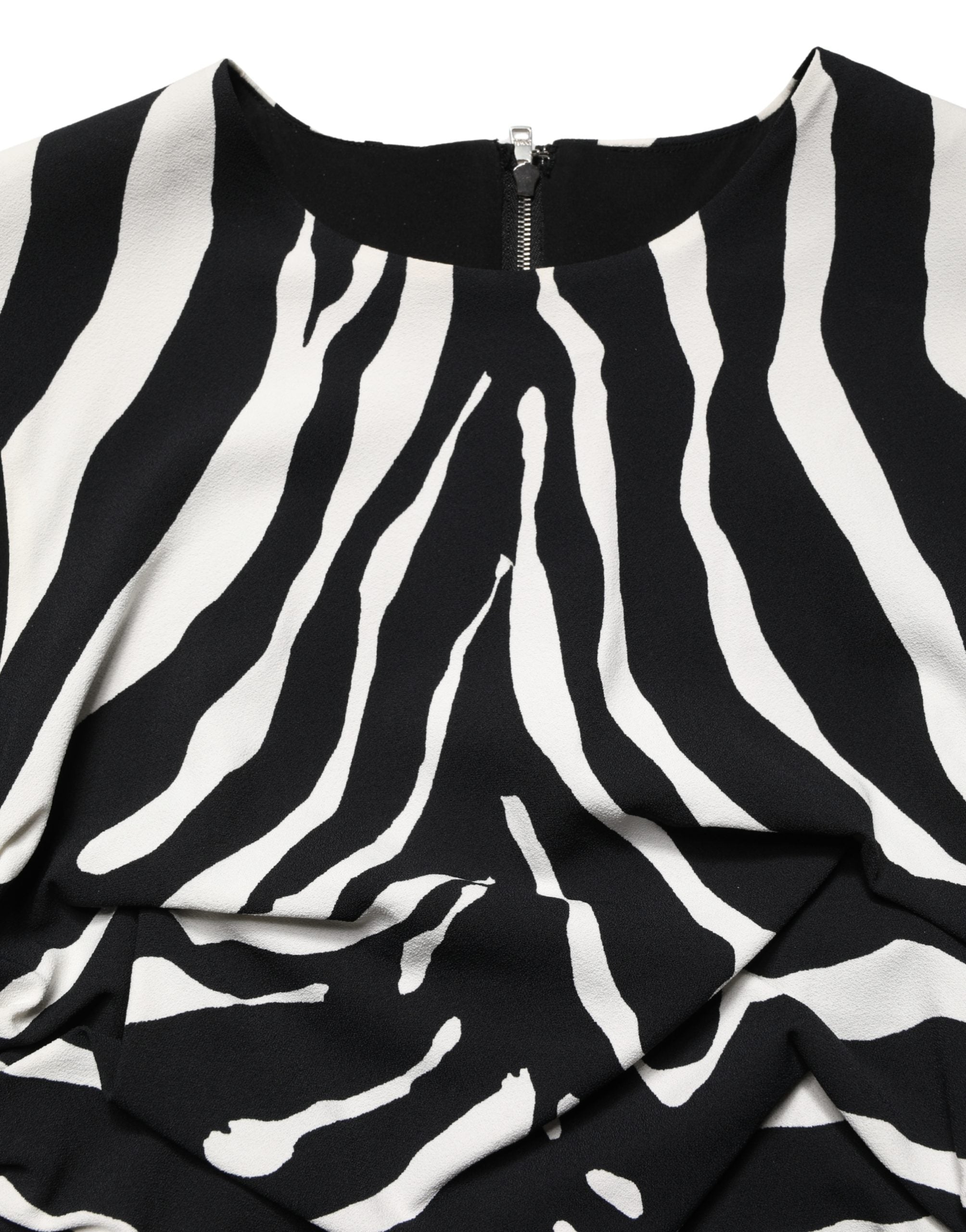 Black White Zebra Cady Calf Length Dress - ventzia