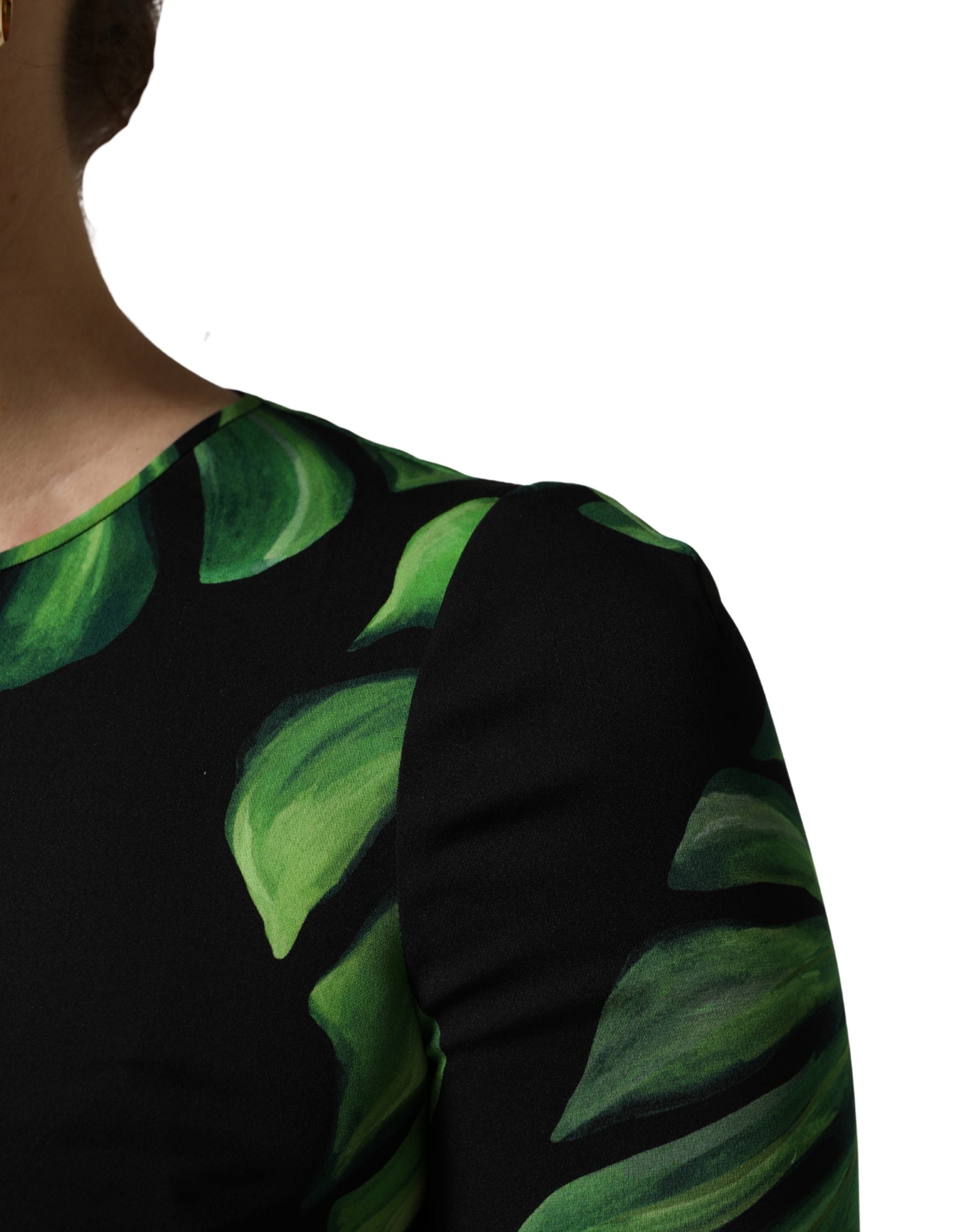 Black Philodendron Print Silk Blouse Top - ventzia