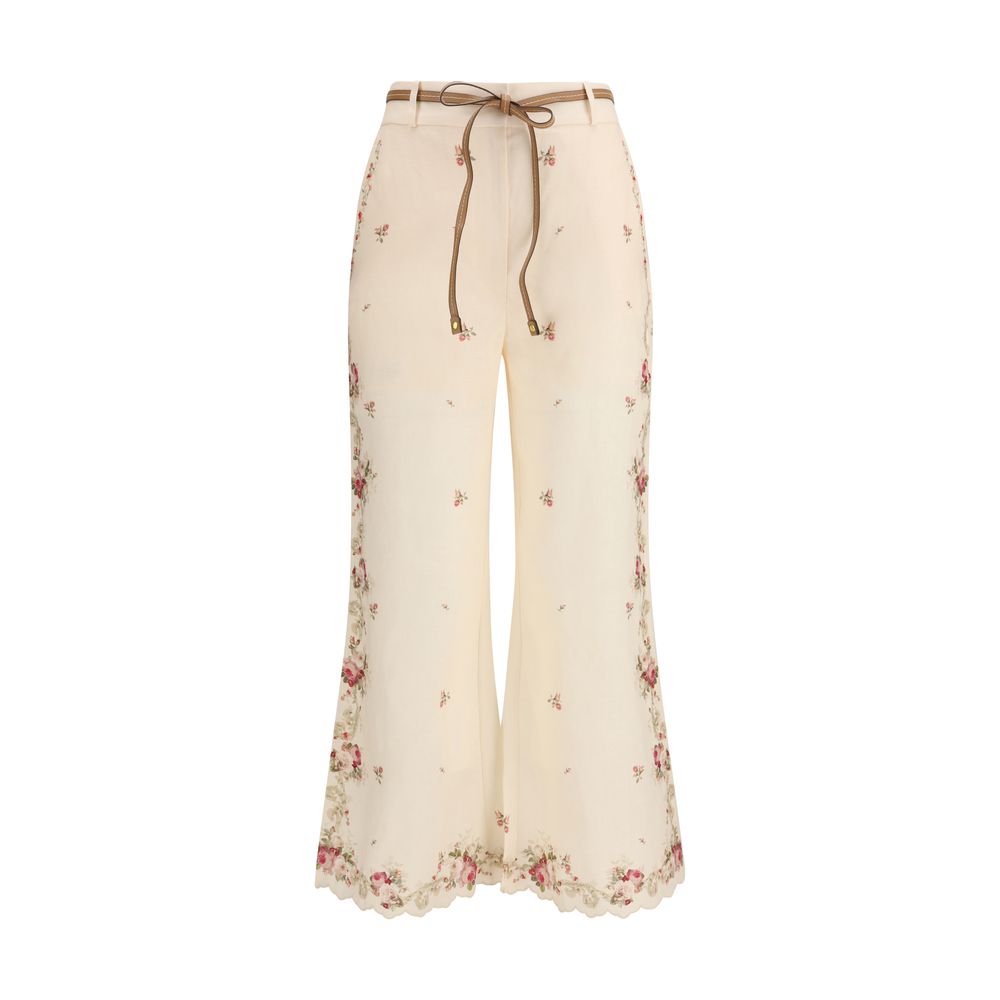 Beige Cotton Flared Pants - ventzia