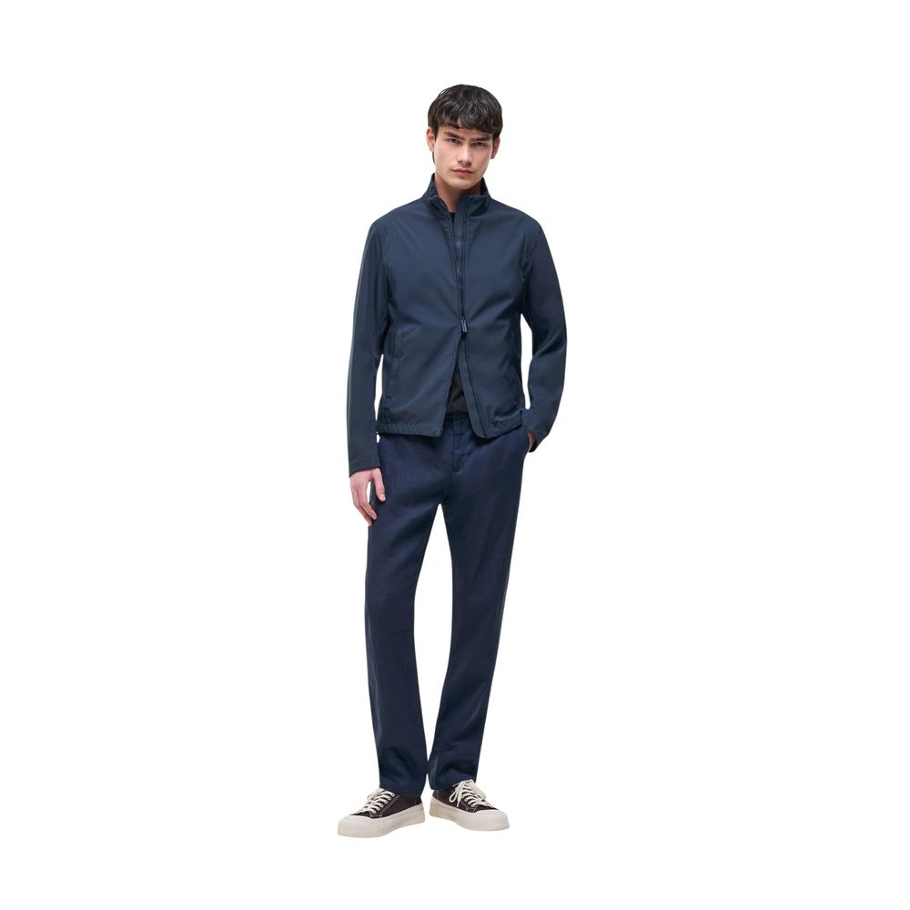Blue Polyester Full-Length Jacket - ventzia