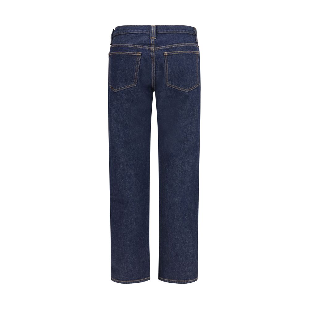 Blue Cotton Straight-Leg Jeans - ventzia