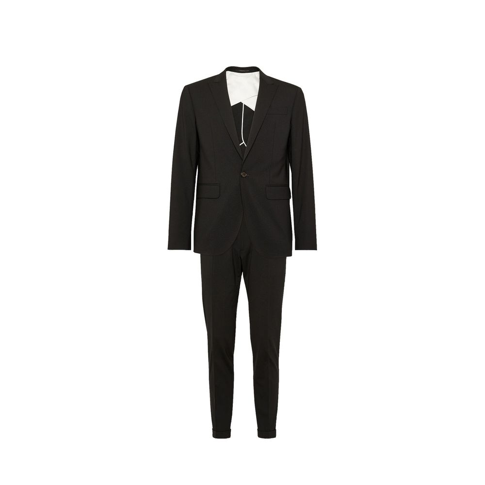 Black Elastane Two-Piece Suit - ventzia