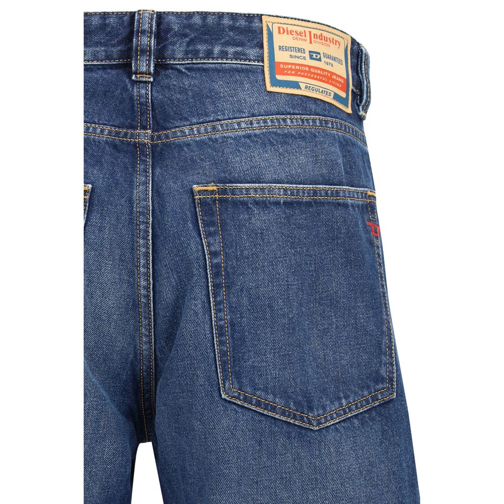 Blue Cotton Tapered Jeans - ventzia