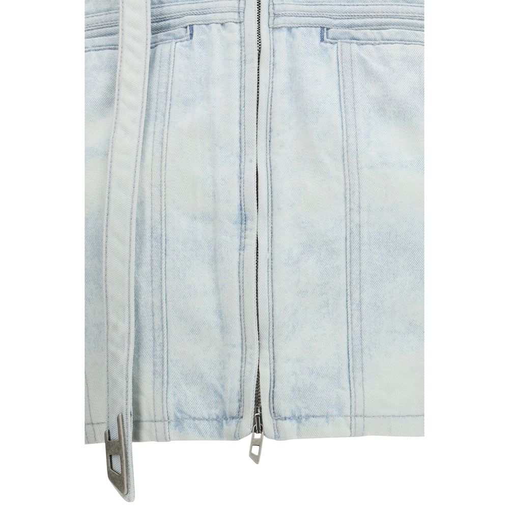 Blue Cotton Biker Jacket - ventzia