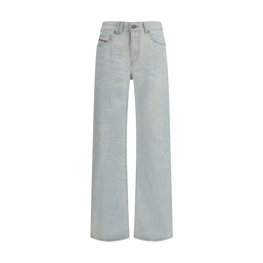 Blue Cotton Straight-Leg Jeans - ventzia
