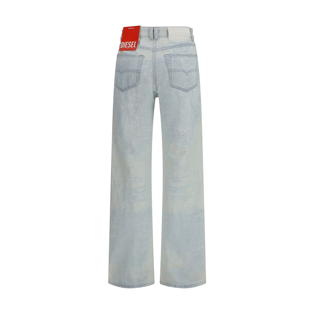 Blue Cotton Straight-Leg Jeans - ventzia