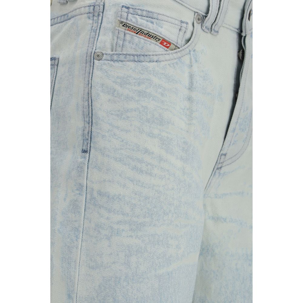 Blue Cotton Straight-Leg Jeans - ventzia