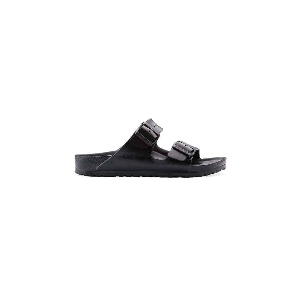 Black Polyester Flat Sandals - ventzia