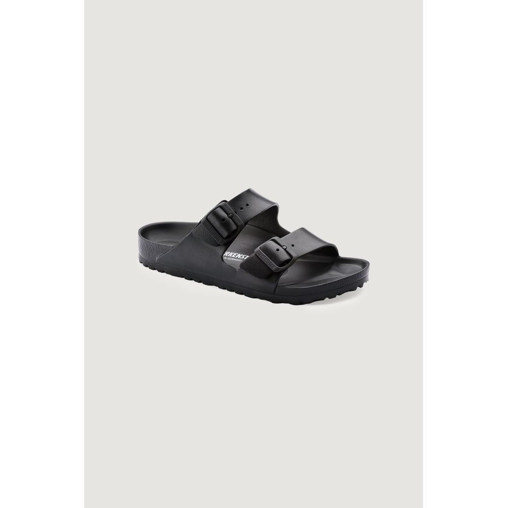Black Polyester Flat Sandals - ventzia