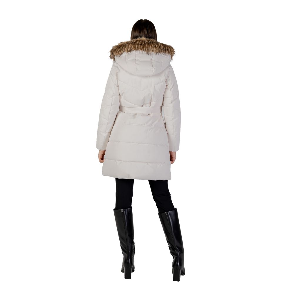 Cream Polyester Coat - ventzia