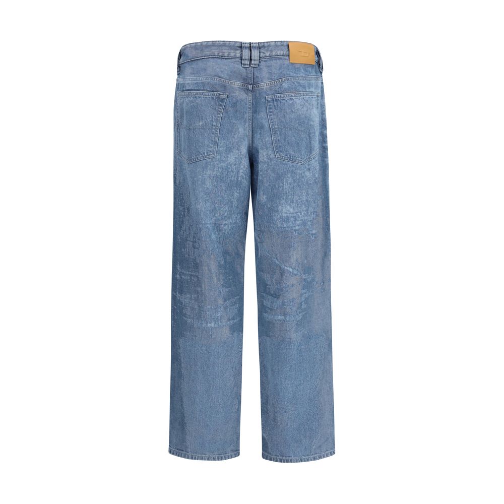 Blue Cotton Straight-Leg Jeans - ventzia